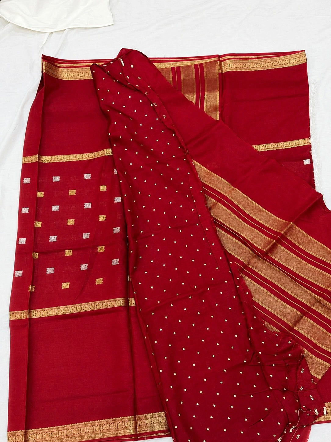 Deep Crimson Red Bandhani Semi Crepe Silk Saree