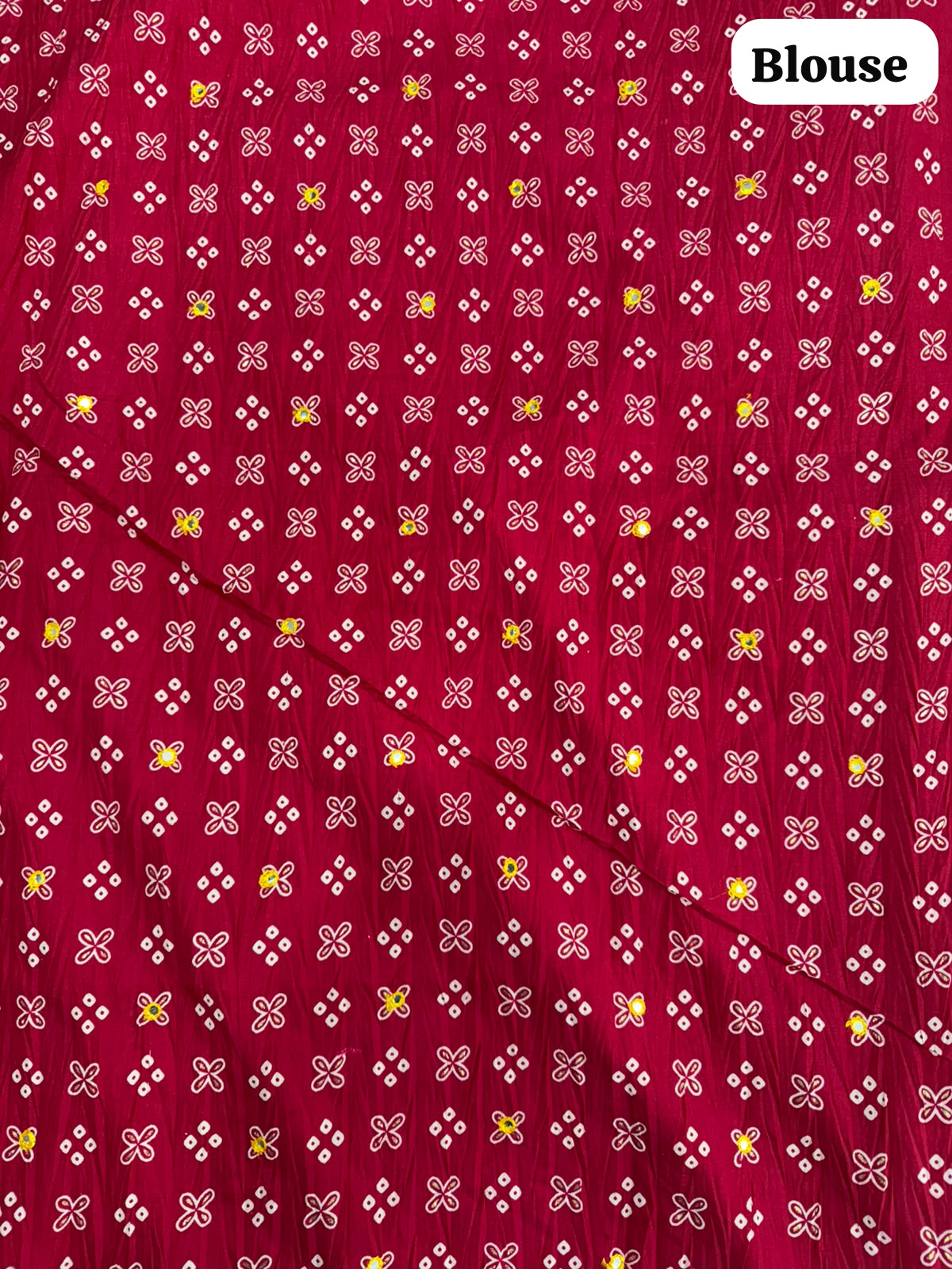 Crushed rich red and Dark green palette  Bandani Silk Saree with Mirror Work
