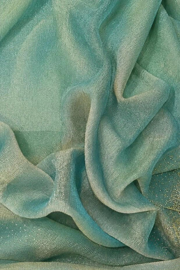 Sage Green Crush Chiffon Saree with Crystal Stone Border