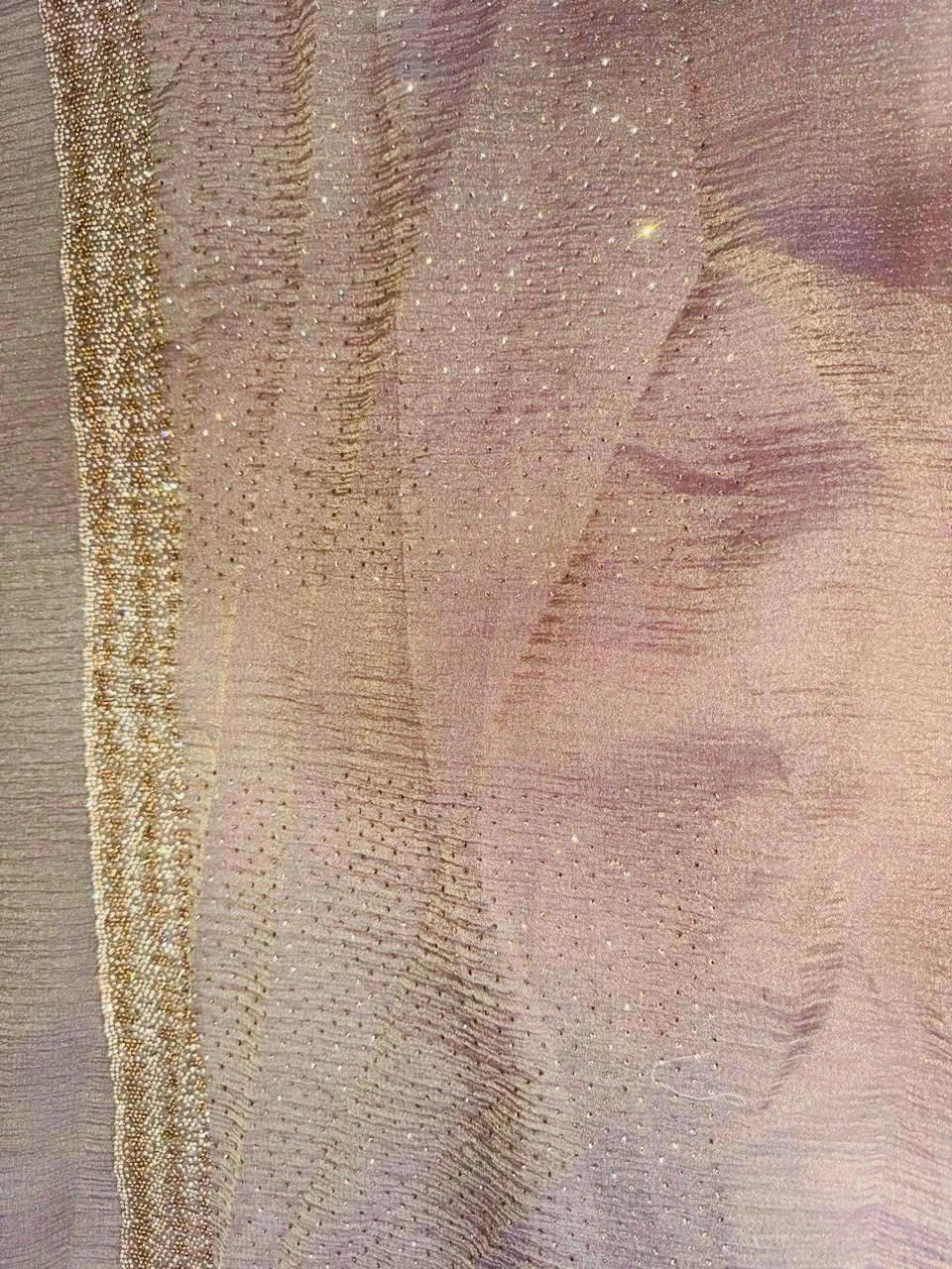 Mauve Lilac Crush Chiffon Saree with Shimmering Stone Border