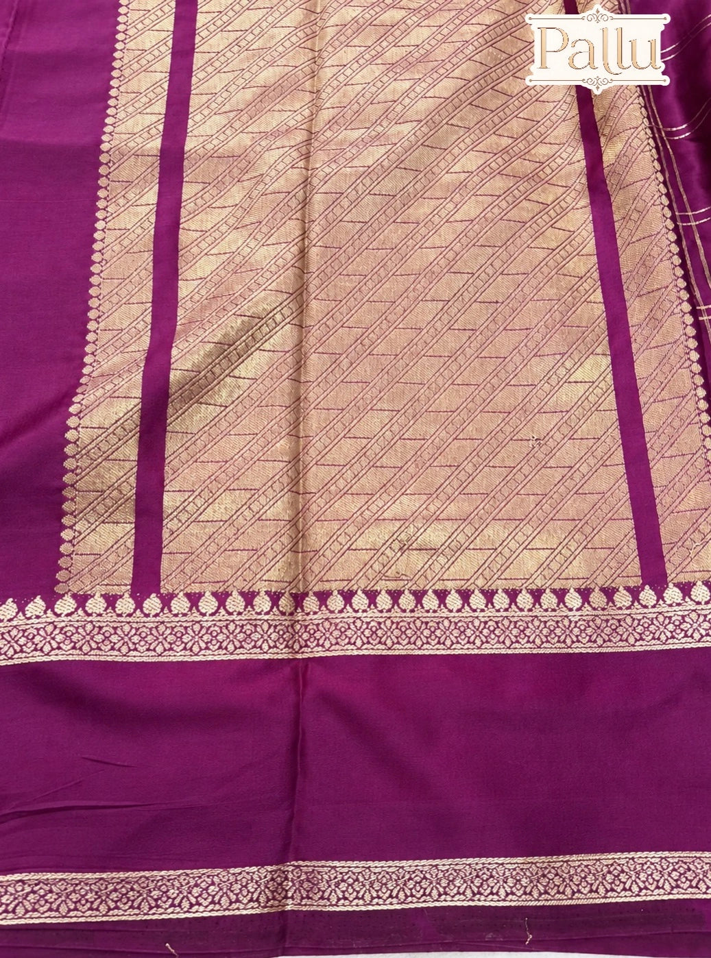 Deep Plum Semi Crepe Silk Saree with Gold Checks & Intricate Border