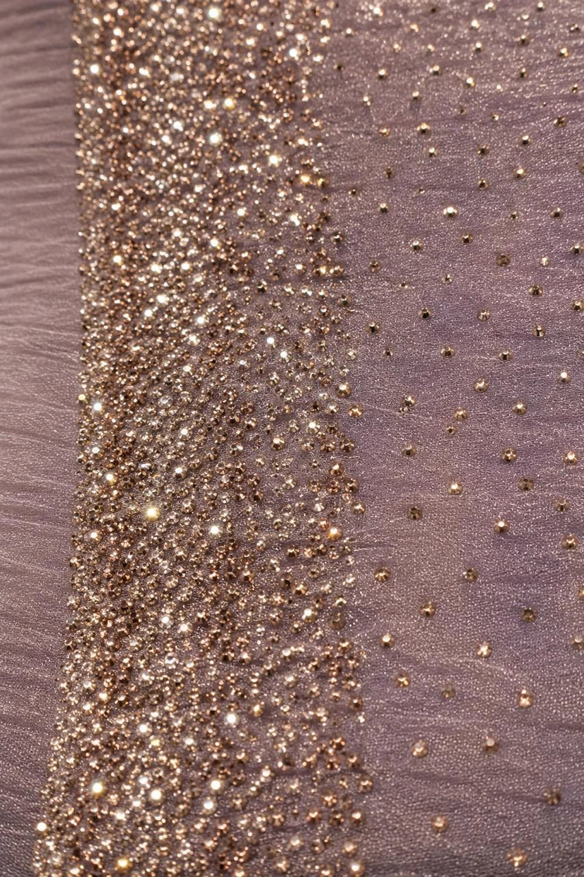 Mauve Lilac Crush Chiffon Saree with Shimmering Stone Border