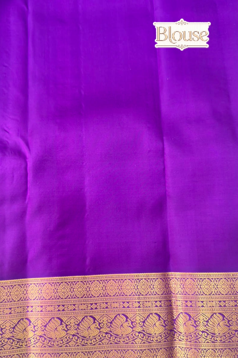 Blush Pink Pure Silk Saree with Purple Gold Peacock Border
