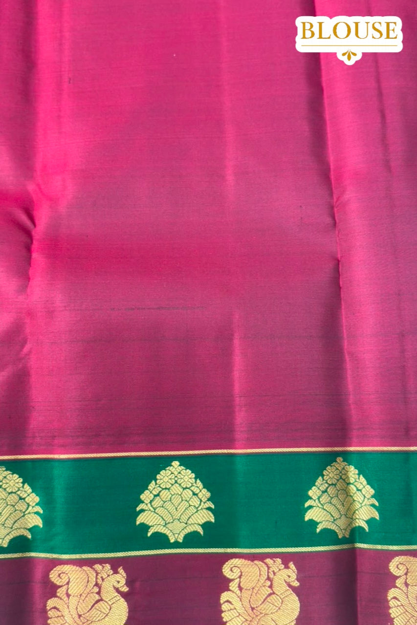 Black Pure Silk Saree with Green Maroon Dual Zari Border