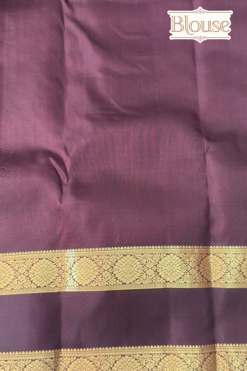 Green Grid Pure Silk Saree with Brown Gold Zari Border