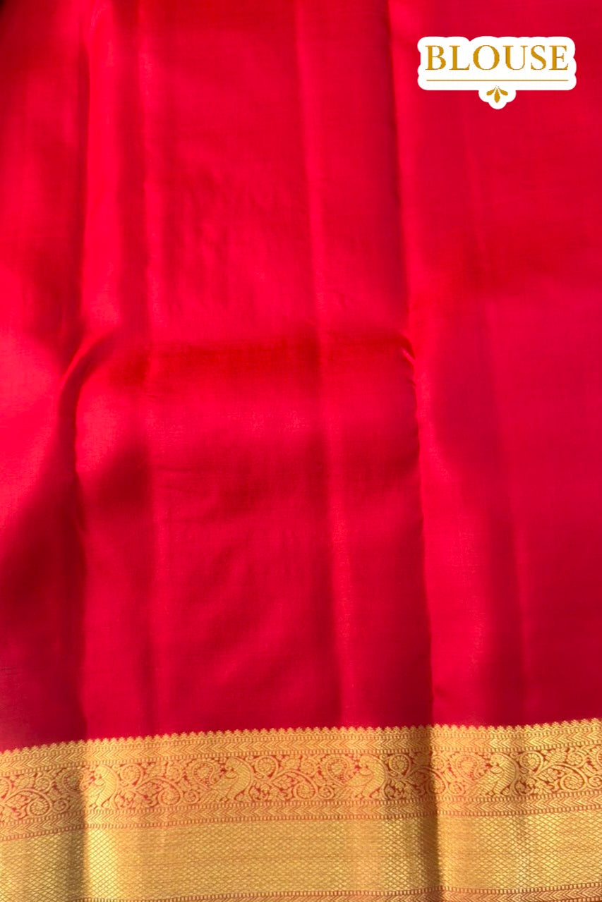Crimson Red Pure Silk Saree with Gold Peacock Zari Border
