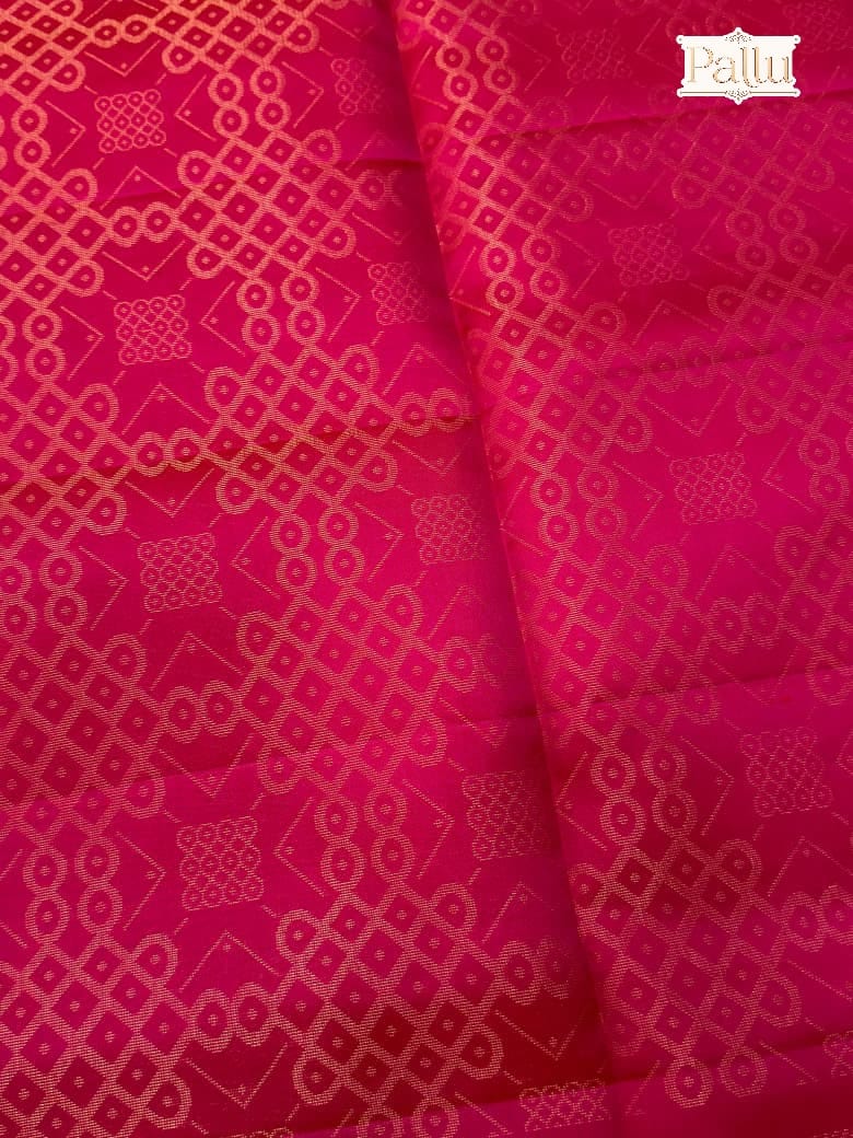 Rani Pink Pure Silk Saree with Allover Geometric Kolam Pattern
