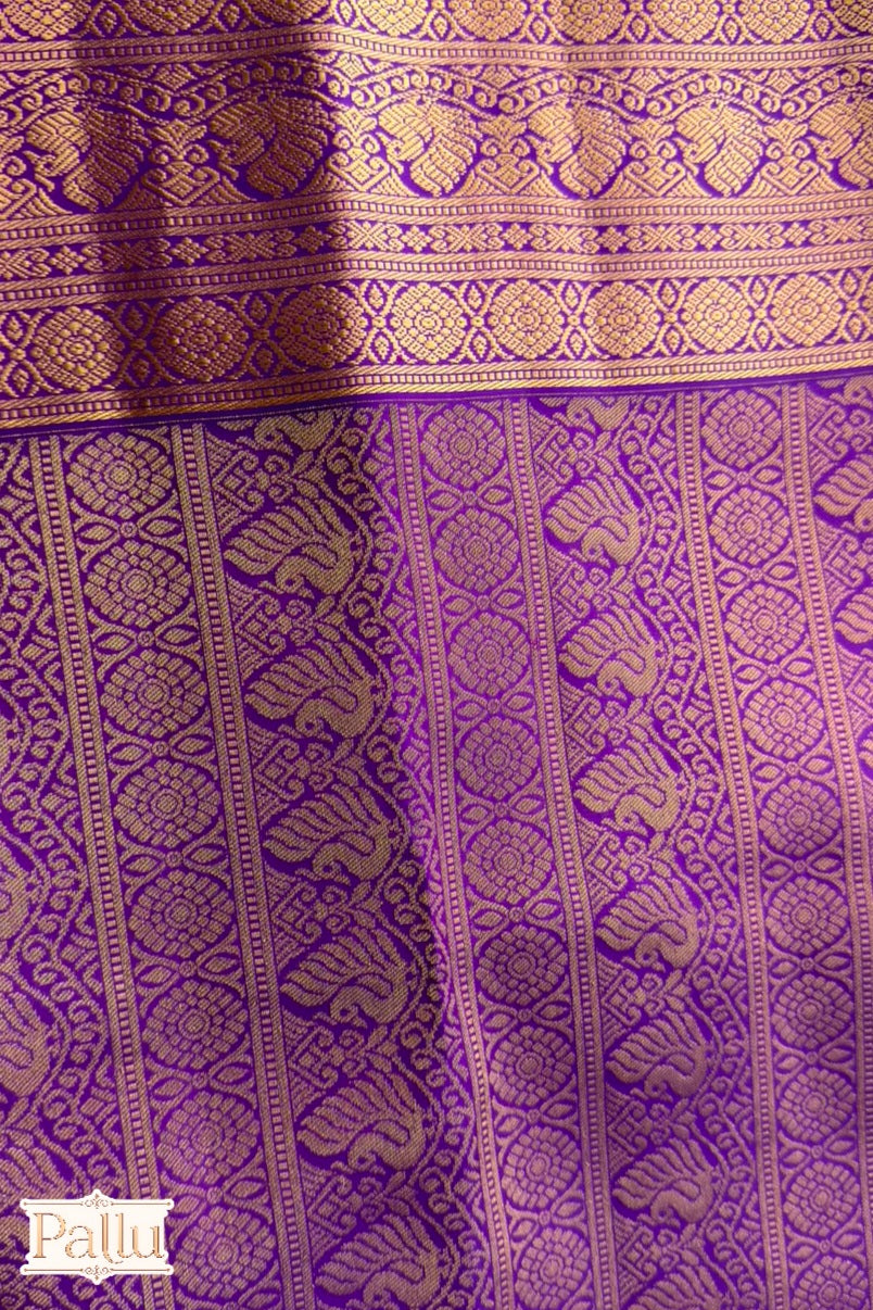 Blush Pink Pure Silk Saree with Purple Gold Peacock Border