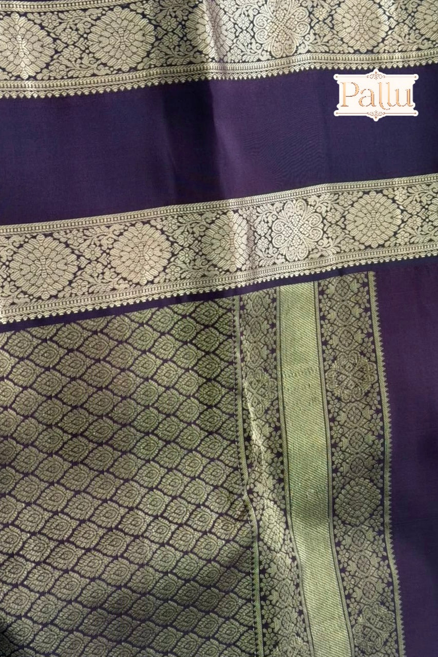 Green Grid Pure Silk Saree with Brown Gold Zari Border