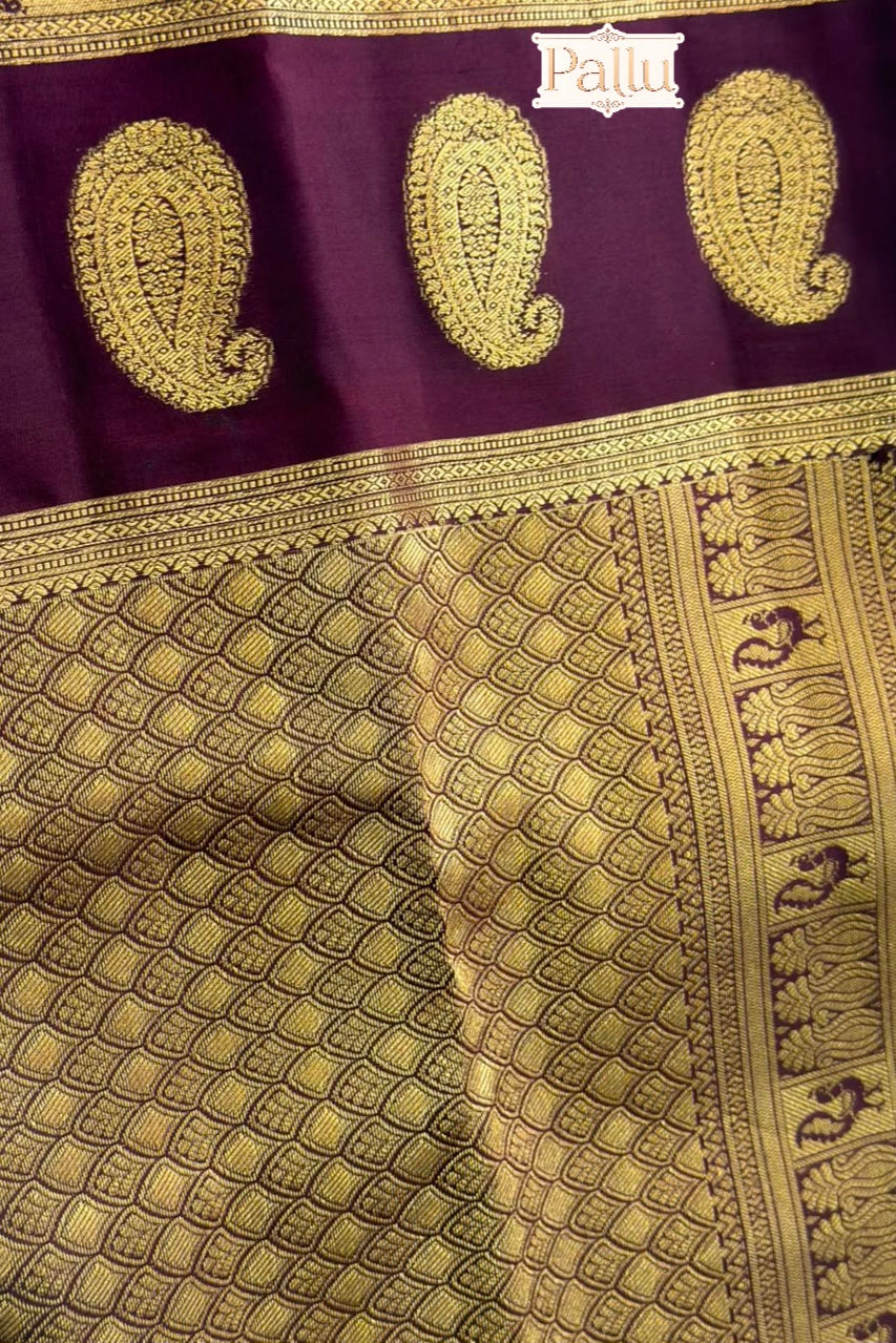 Rust Orange Silk Saree with Maroonish Brown Border & Gold Paisley Motifs