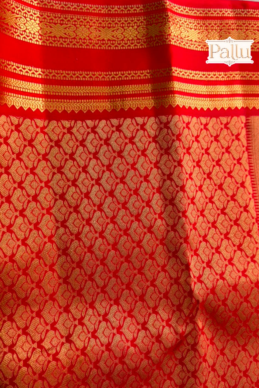 Black Pure Silk Saree with Contrast Red Gold Zari Border