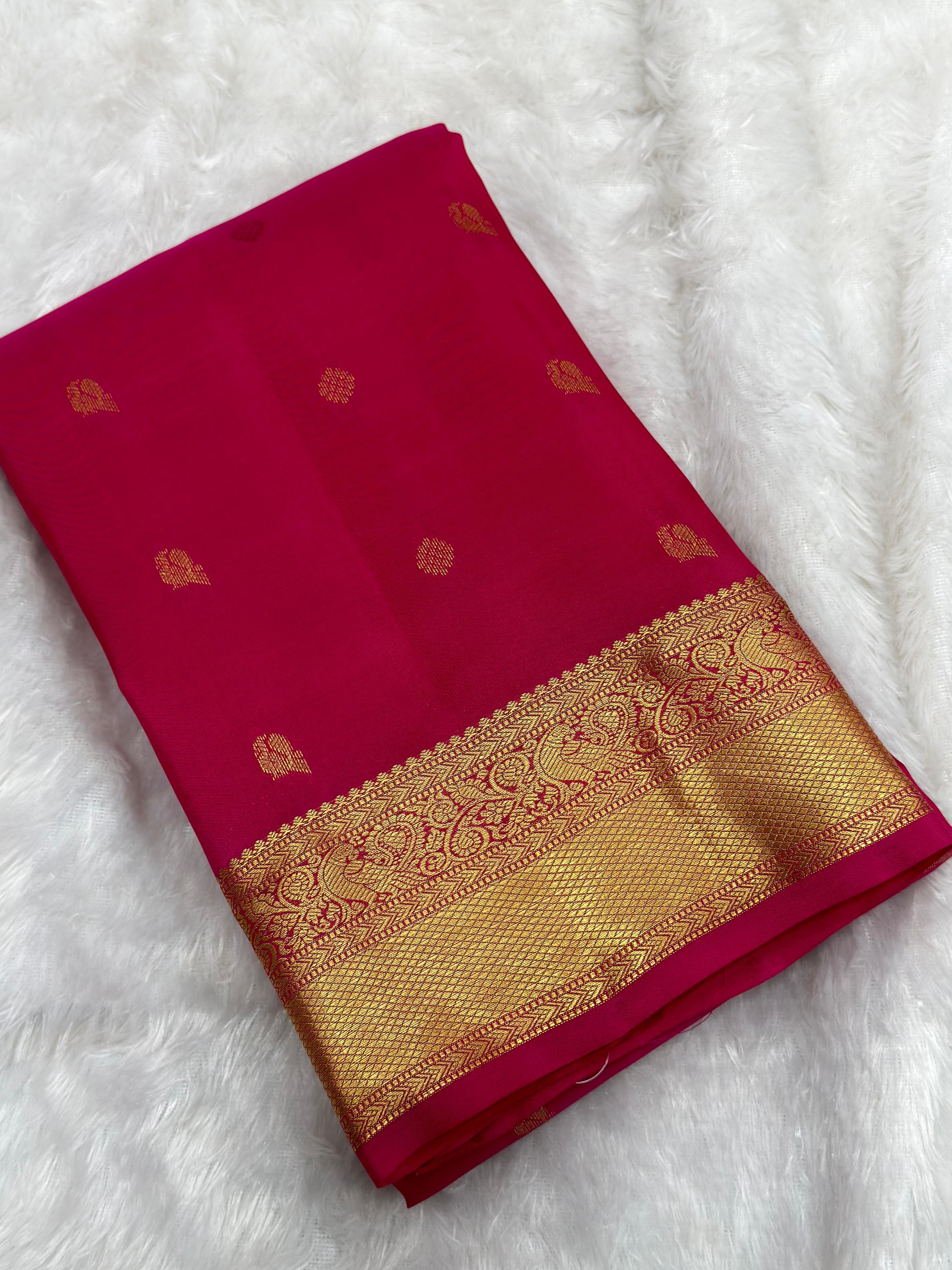 Magenta Pink Pure Silk Saree with Rich Zari Border