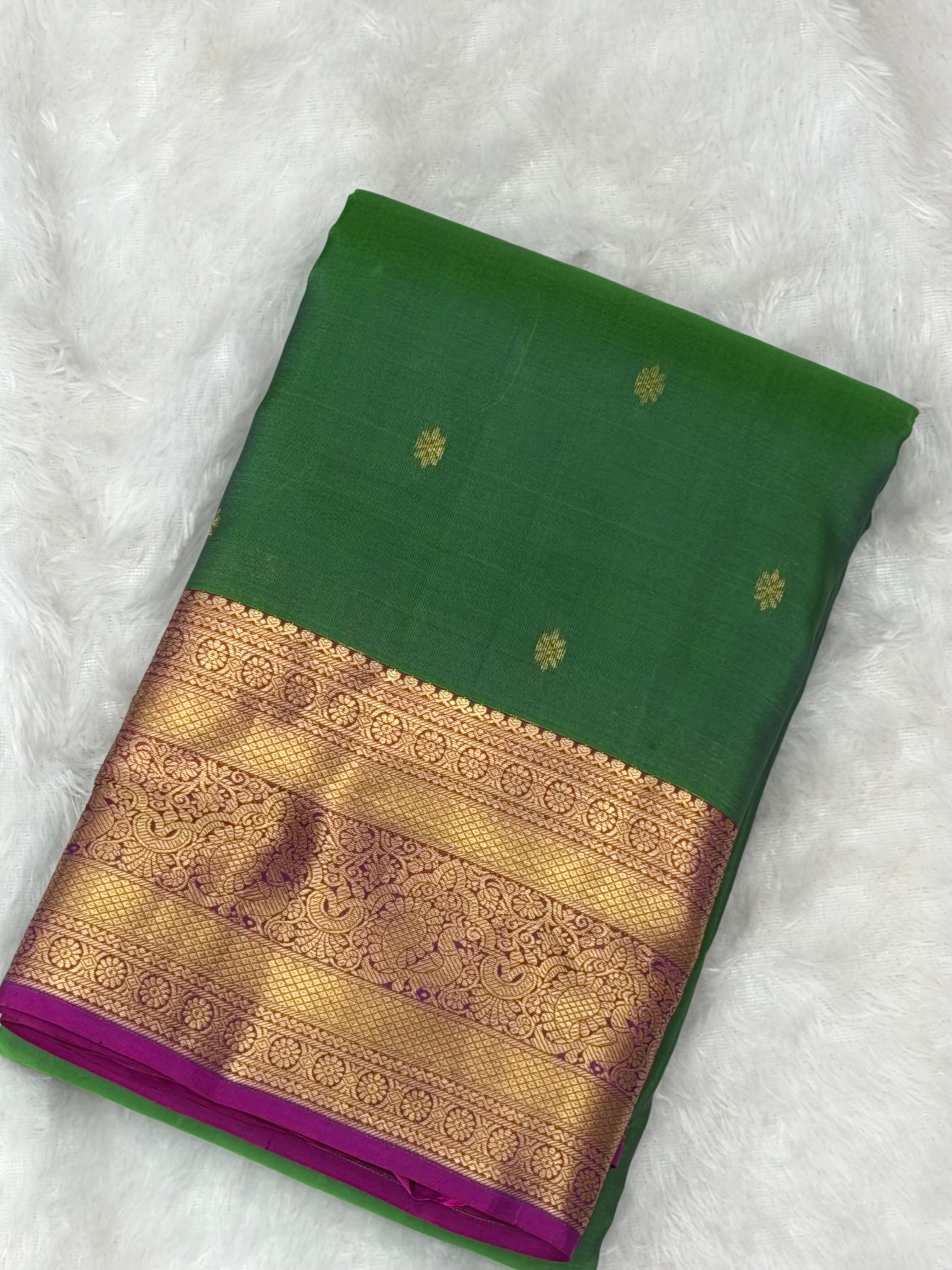 Emerald Green Pure Silk Saree with Gold Zari Border