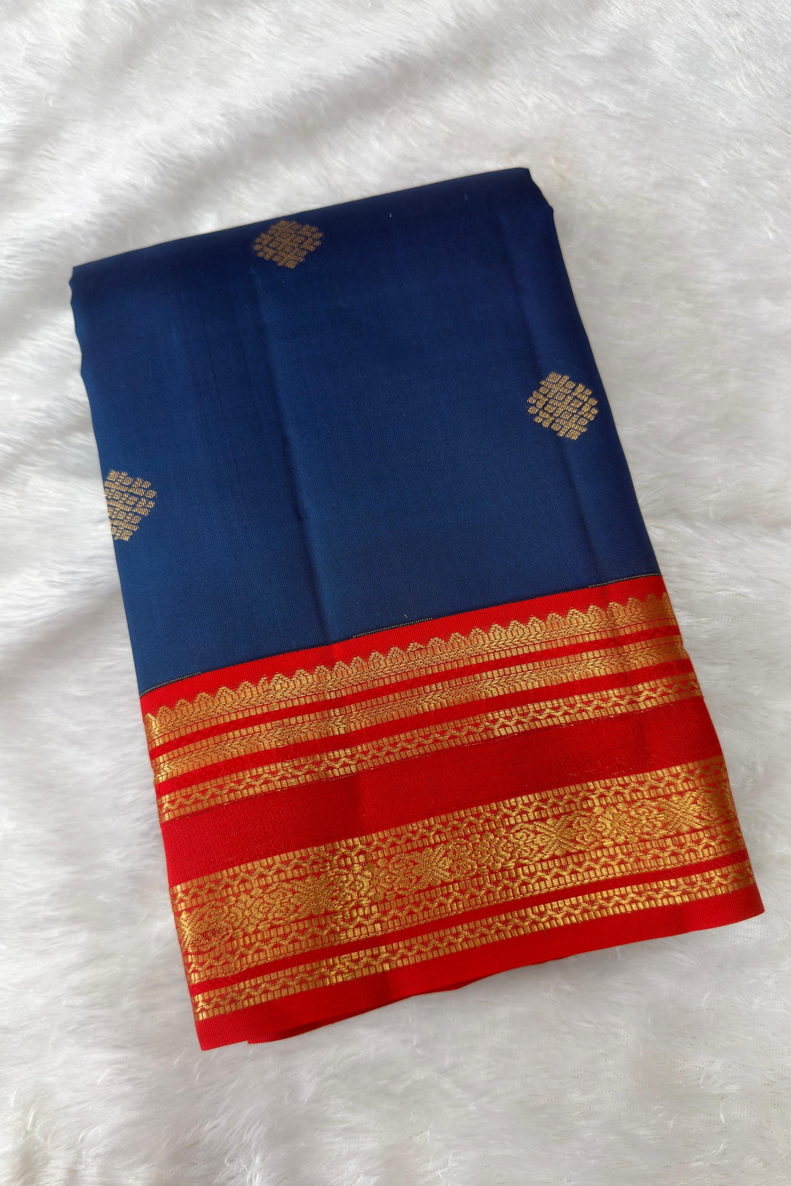 Royal Navy Blue Handloomed Kanchipuram Pure Silk Saree