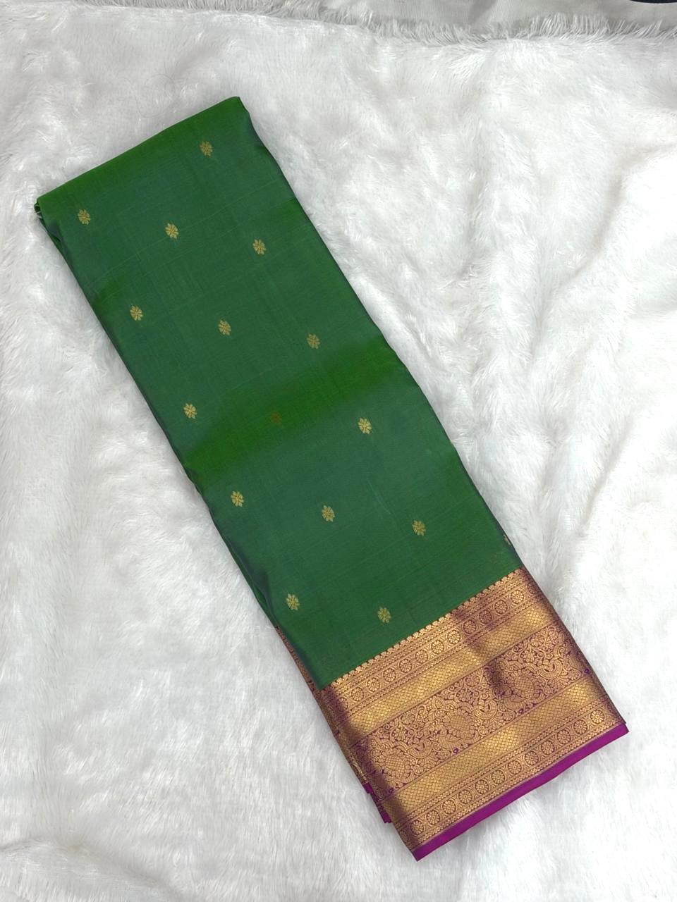 Emerald Green Pure Silk Saree with Gold Zari Border