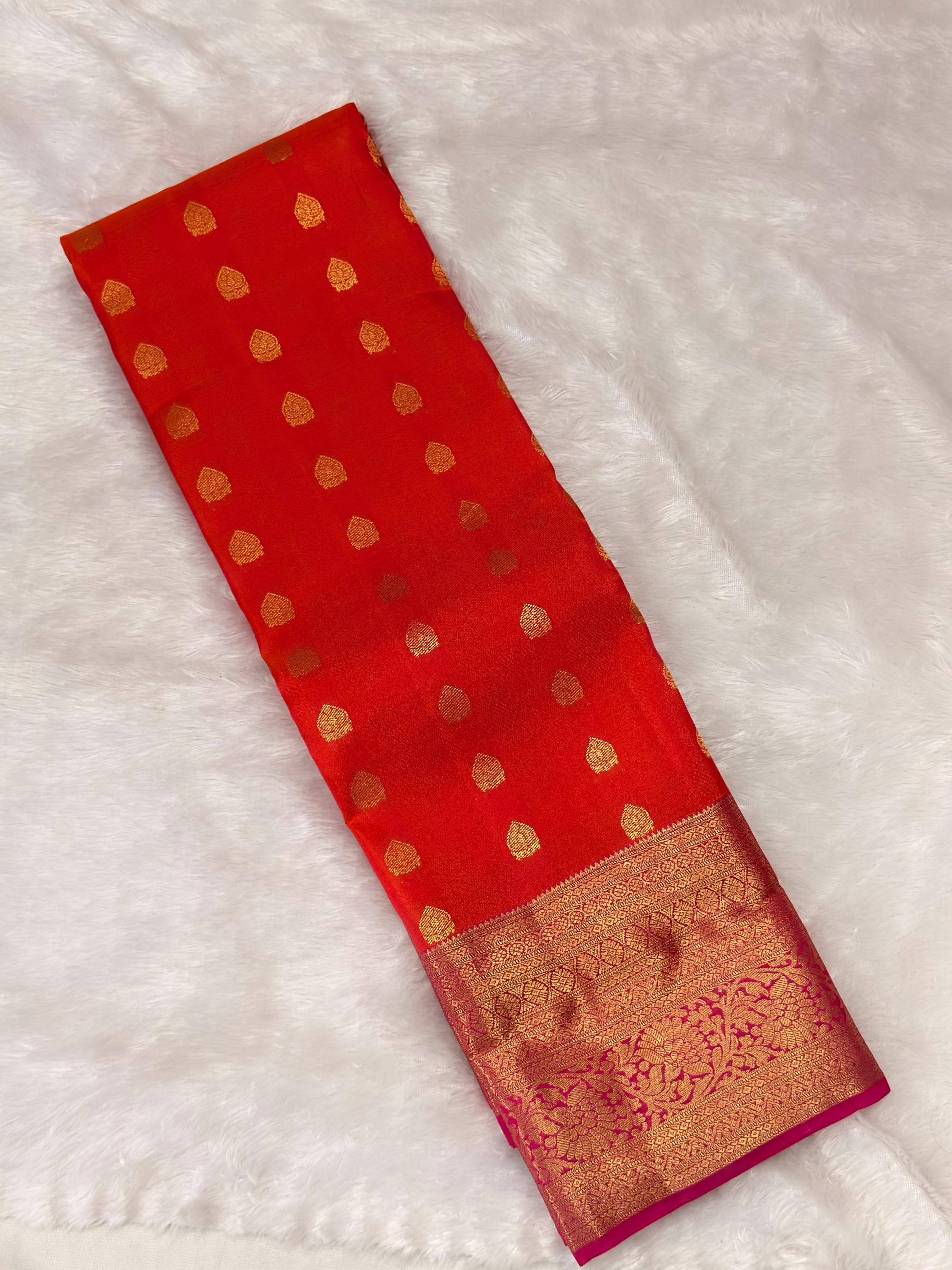 Vermillion Orange Handloomed Kanchipuram Pure Silk Saree