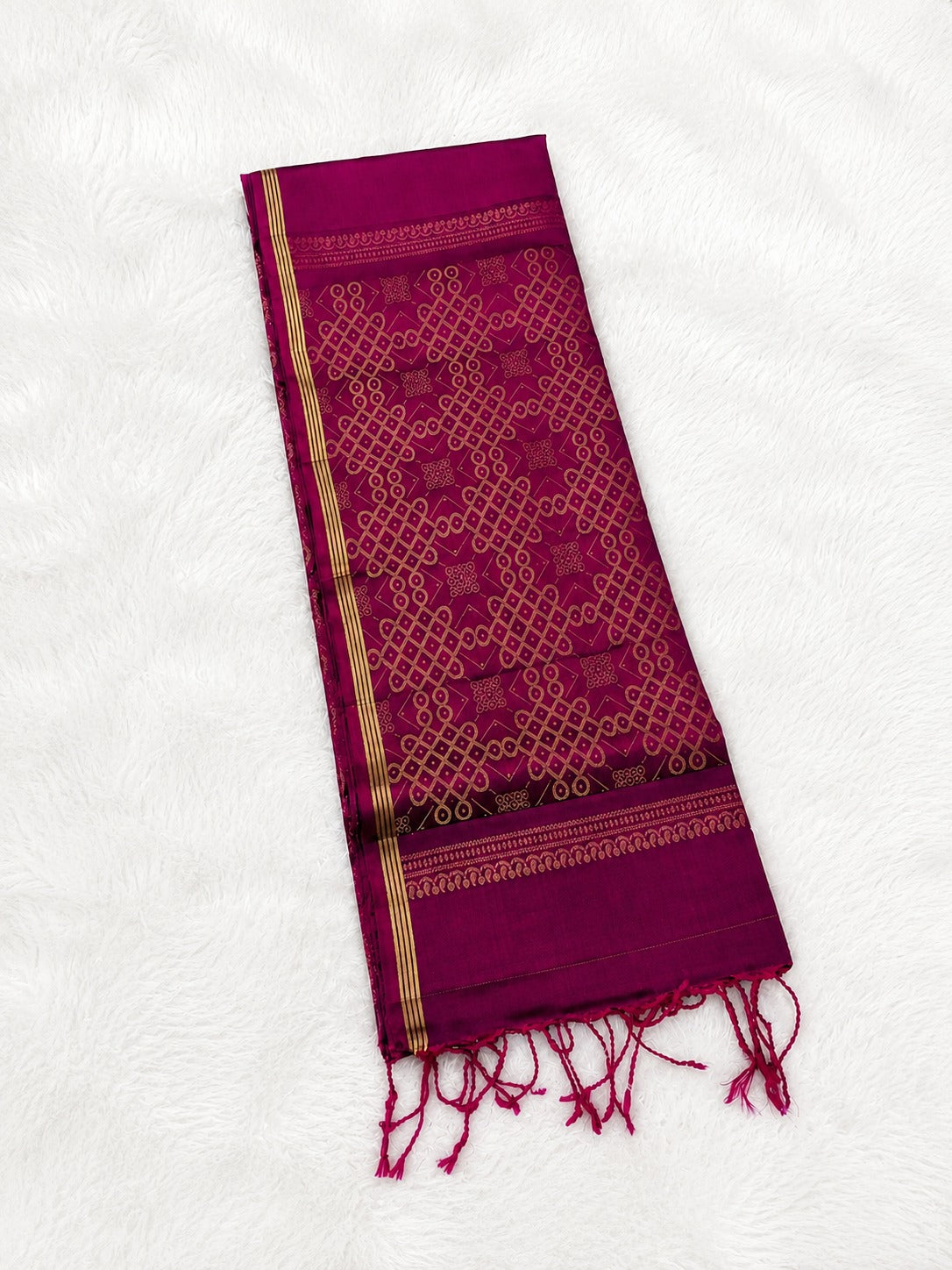 Magenta Pure Silk Saree with Gold Geometric Kolam Motifs