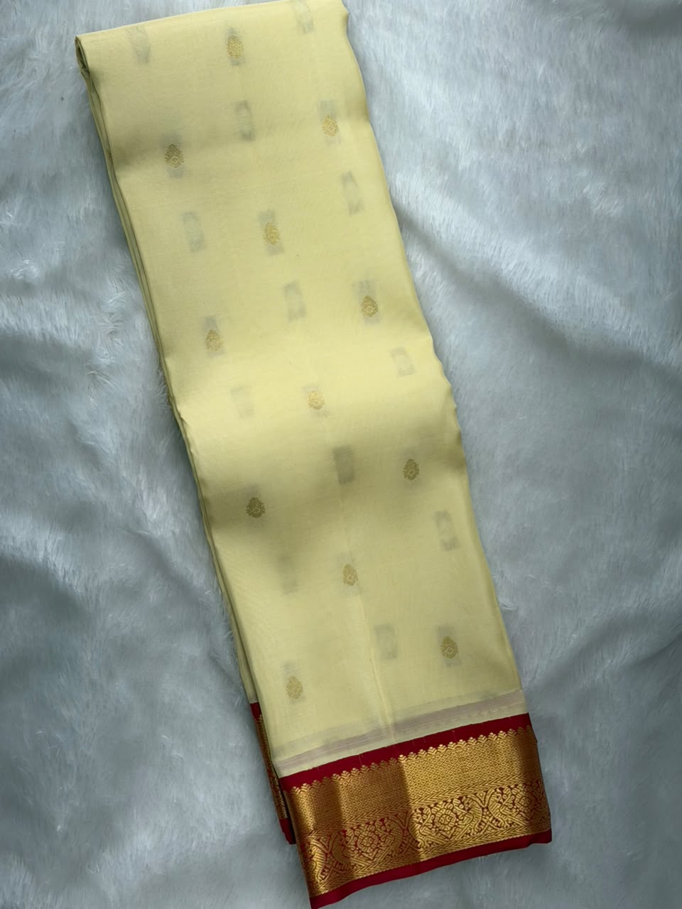 Butter Cream Pure Silk Saree with Crimson Zari Border