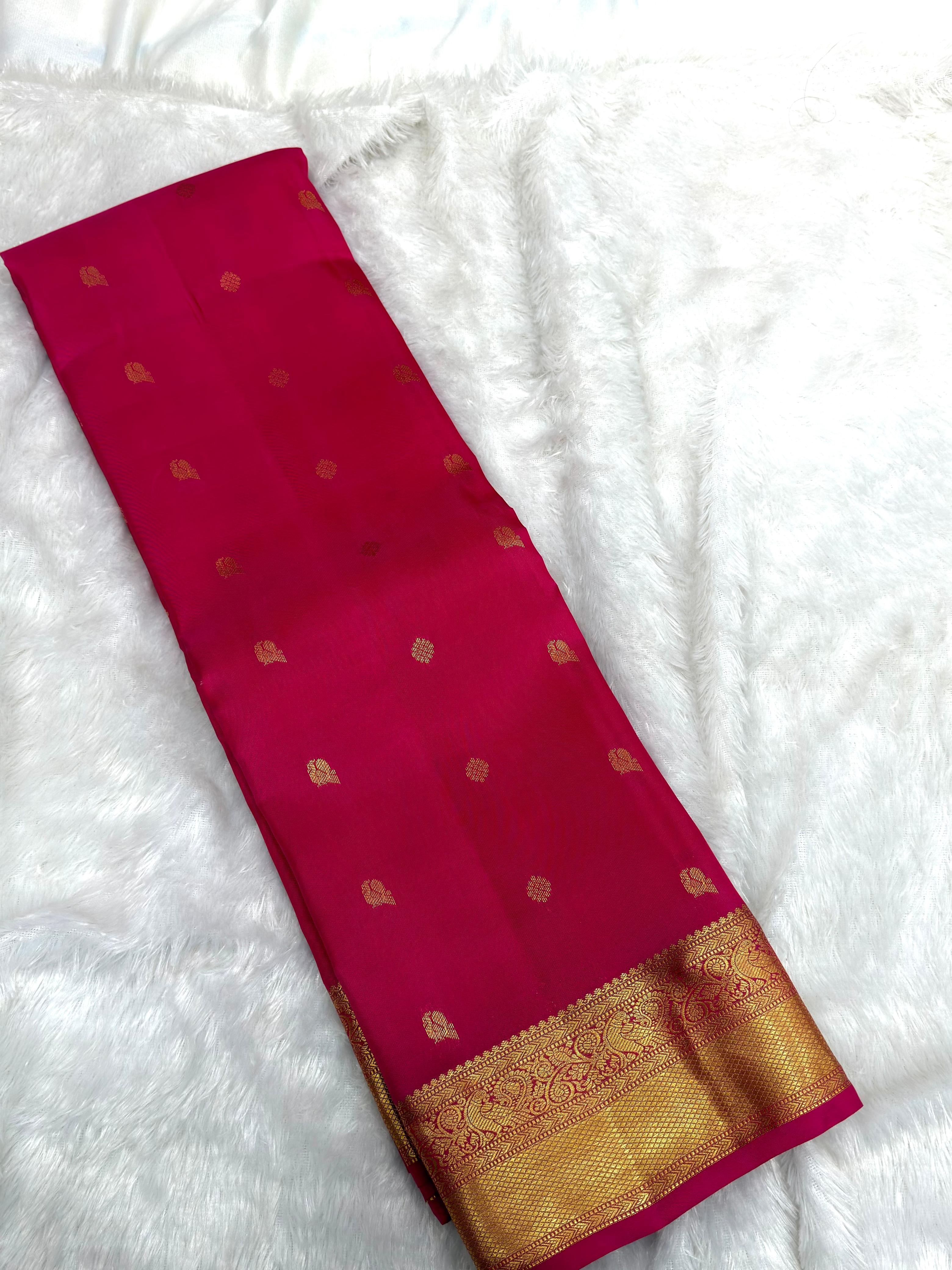 Magenta Pink Pure Silk Saree with Rich Zari Border
