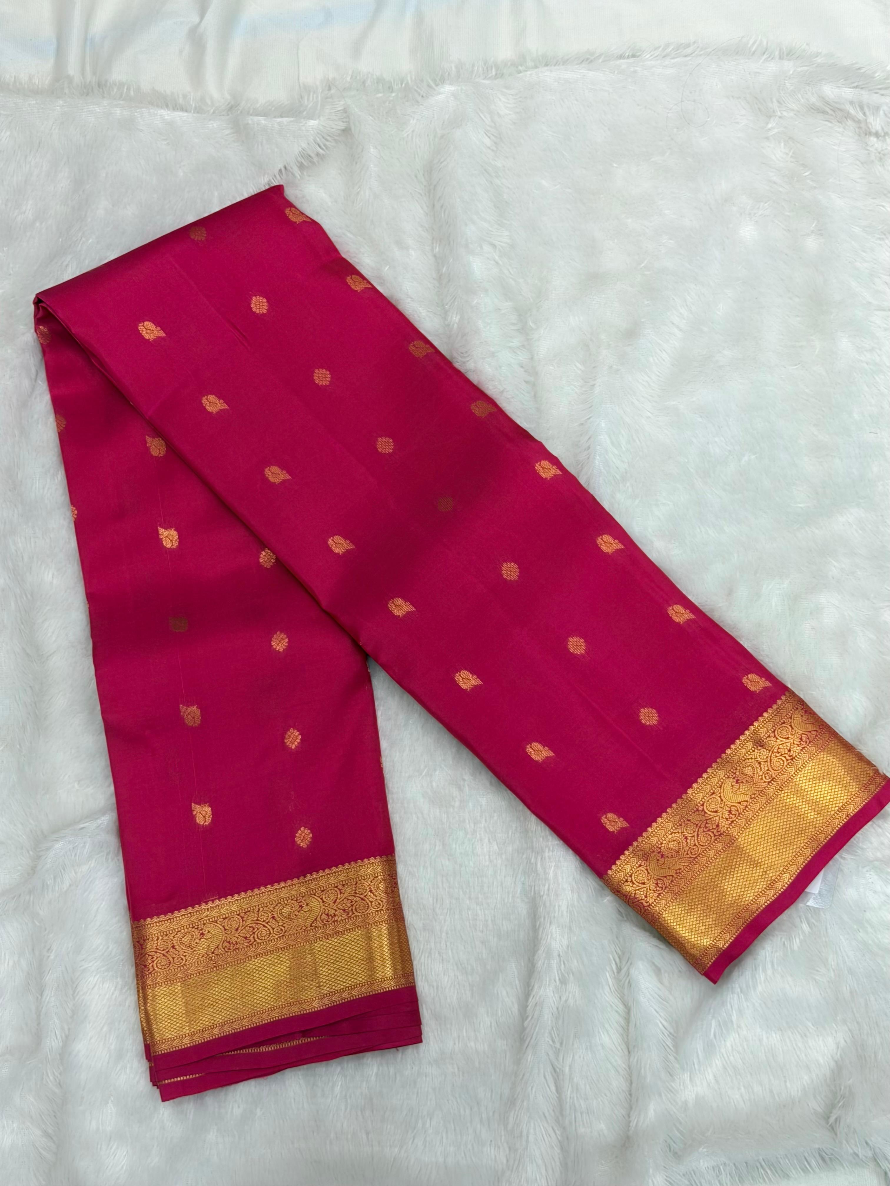 Magenta Pink Pure Silk Saree with Rich Zari Border