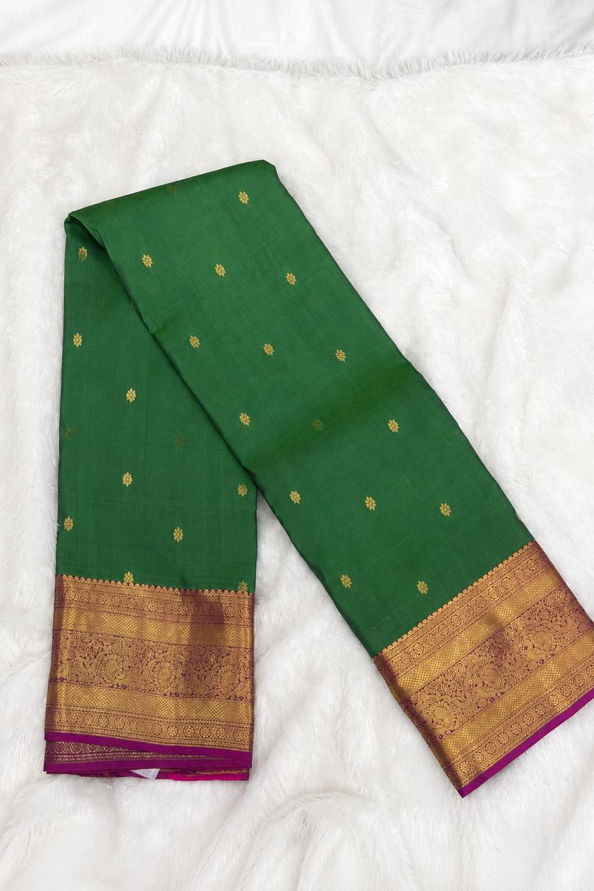 Emerald Green Pure Silk Saree with Gold Zari Border