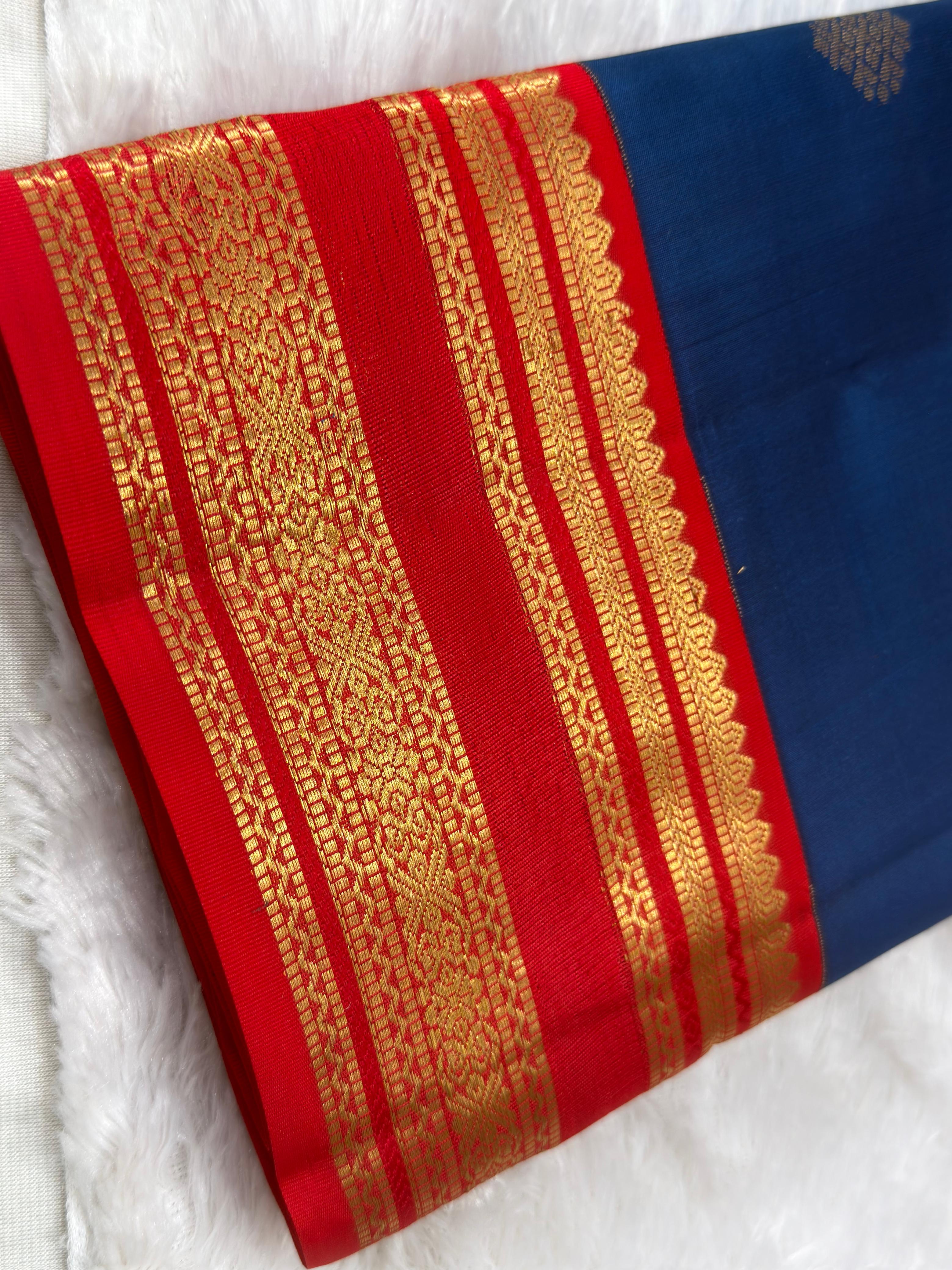 Royal Navy Blue Handloomed Kanchipuram Pure Silk Saree