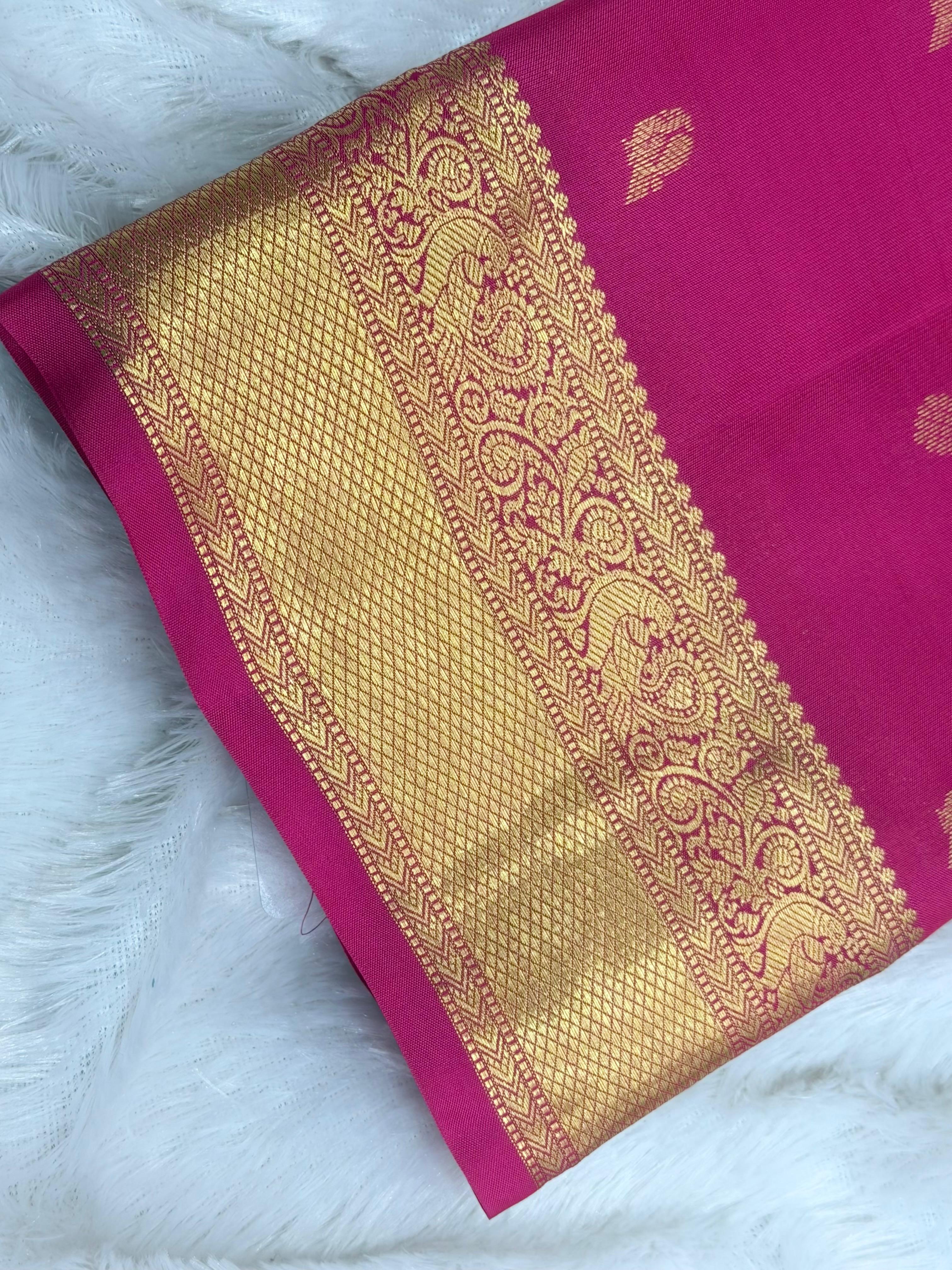 Magenta Pink Pure Silk Saree with Rich Zari Border