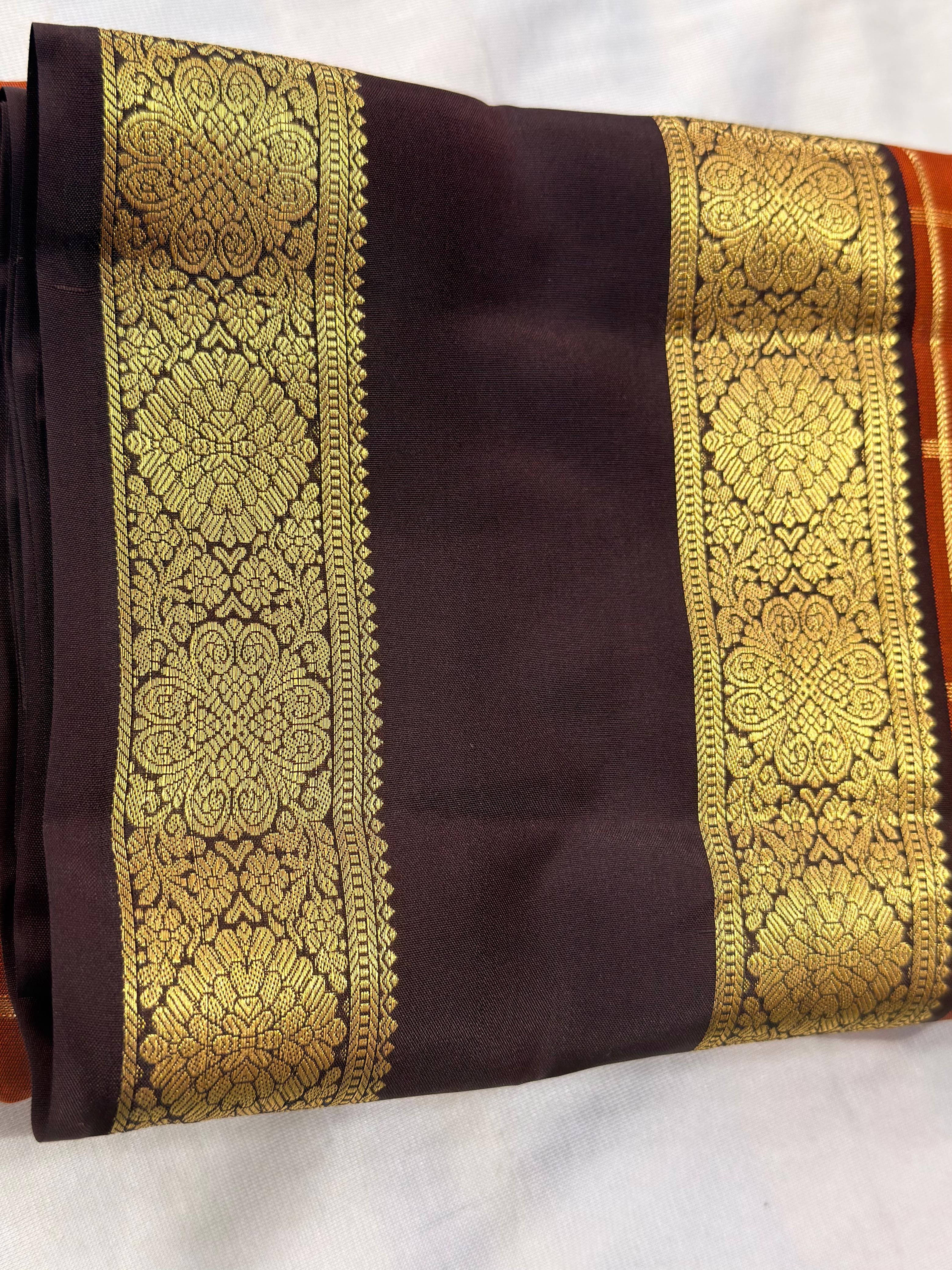 Copper Brown Checked Pure Silk Saree with Dark Border
