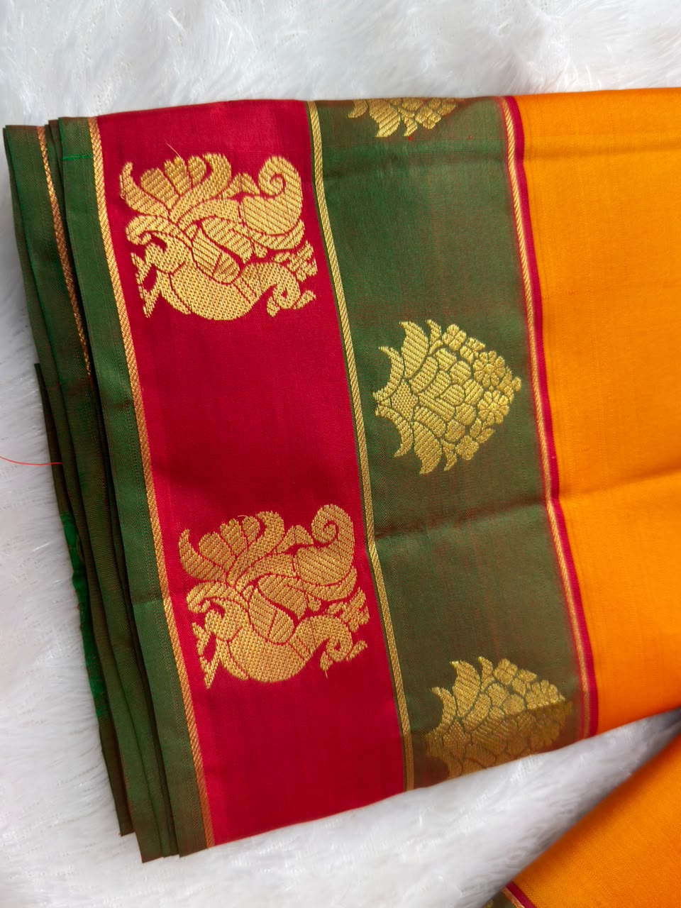 Bright Mango Orange Handloomed Pure Silk Kanchipuram Saree