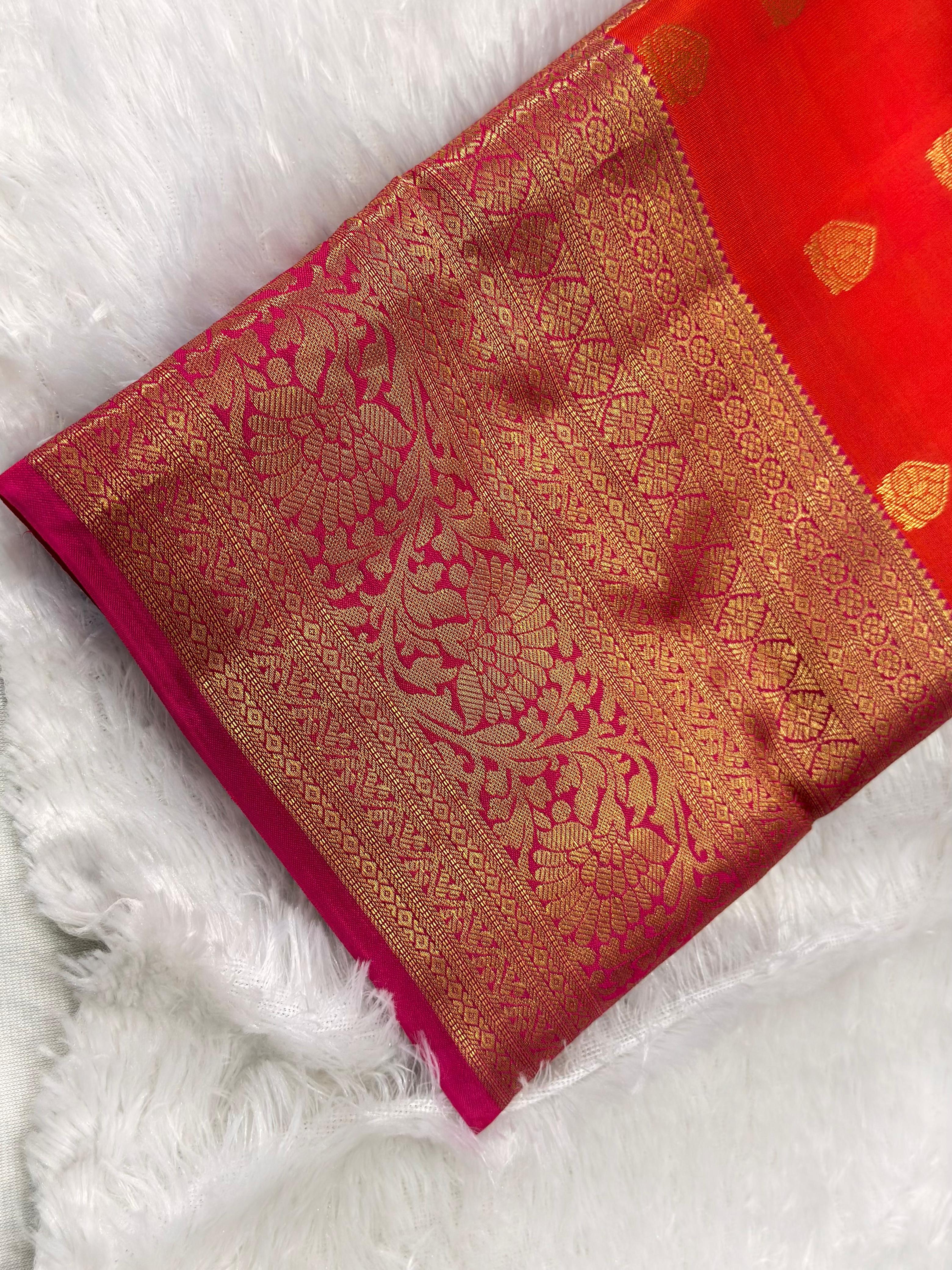 Vermillion Orange Handloomed Kanchipuram Pure Silk Saree