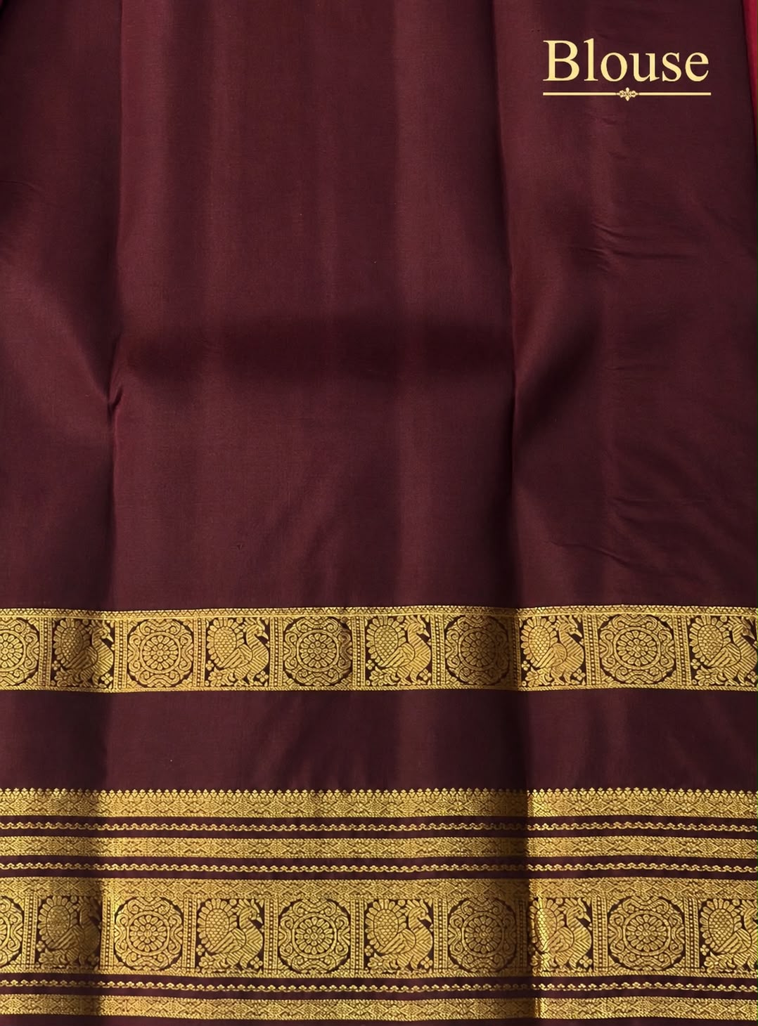 Burgundy Pure Silk Saree with Brown Gold Peacock Zari Border