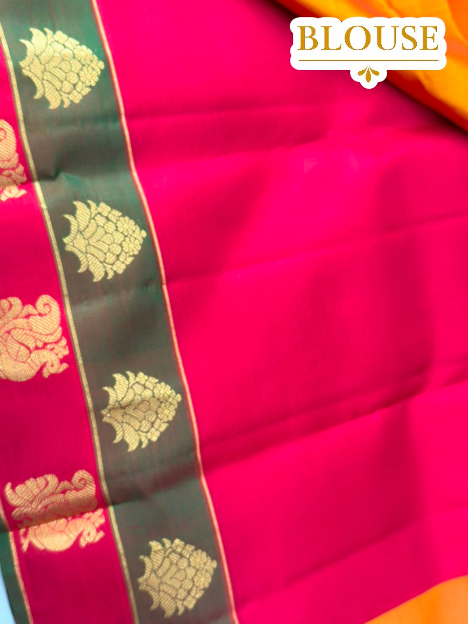 Bright Mango Orange Handloomed Pure Silk Kanchipuram Saree
