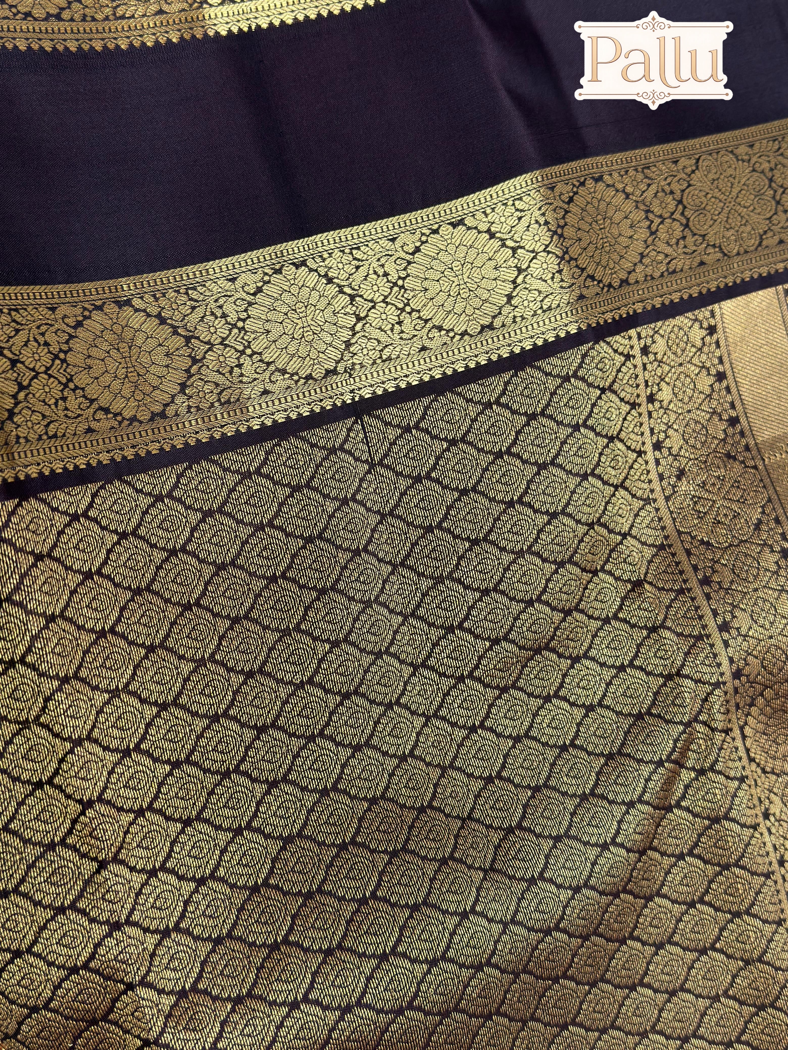 Copper Brown Checked Pure Silk Saree with Dark Border