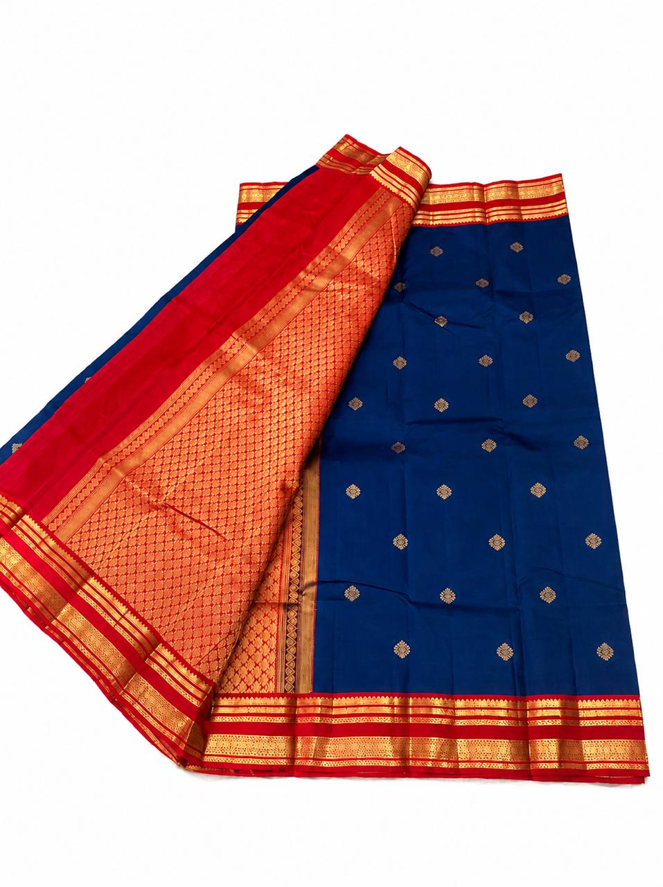 Royal Navy Blue Handloomed Kanchipuram Pure Silk Saree