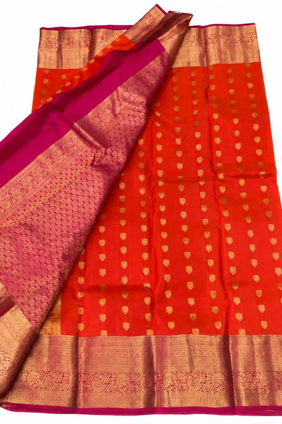 Vermillion Orange Handloomed Kanchipuram Pure Silk Saree