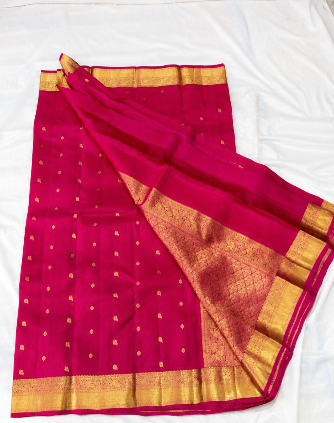 Magenta Pink Pure Silk Saree with Rich Zari Border