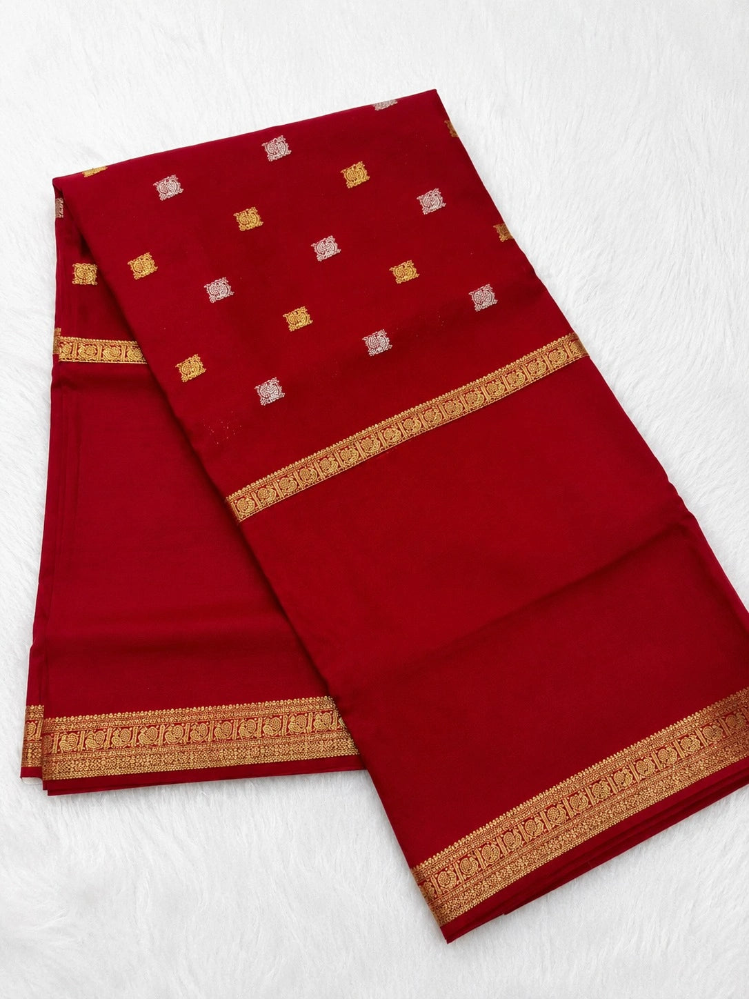 Deep Crimson Red Bandhani Semi Crepe Silk Saree