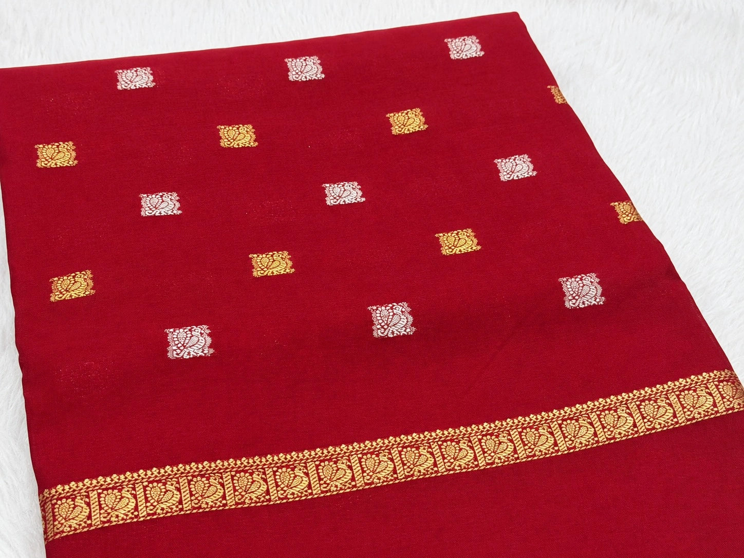 Deep Crimson Red Bandhani Semi Crepe Silk Saree