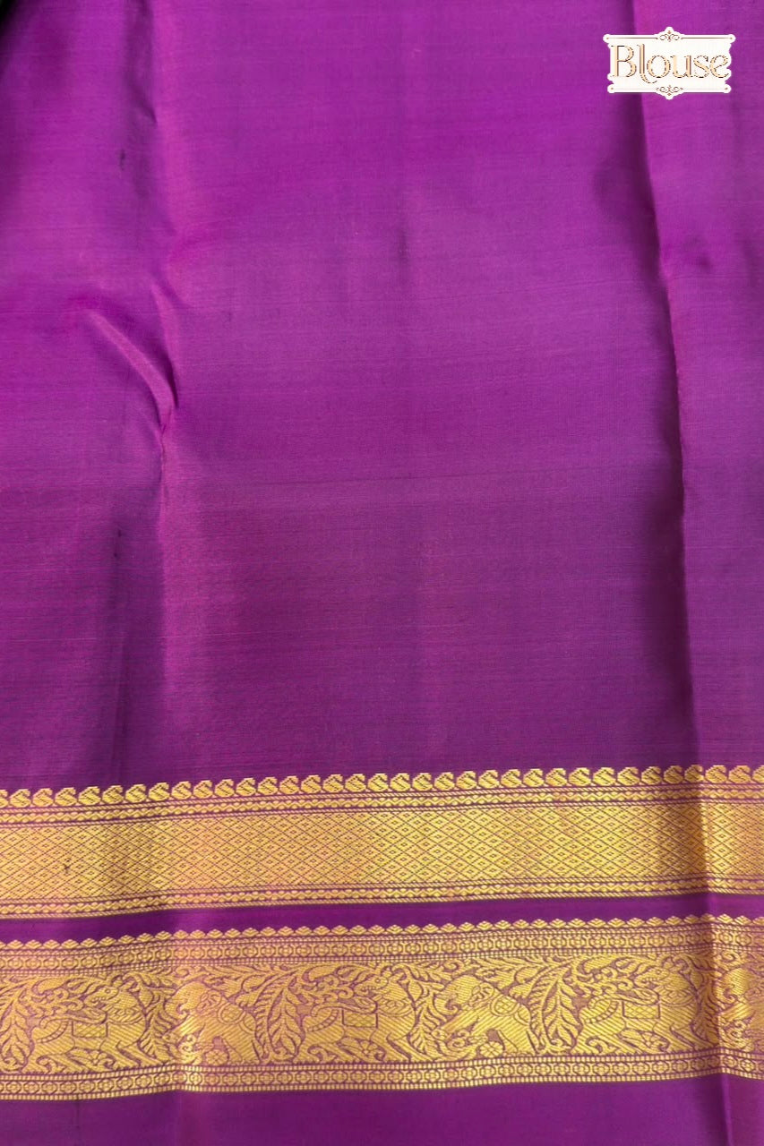 Green Pure Silk Check Saree with Purple Peacock Zari Border