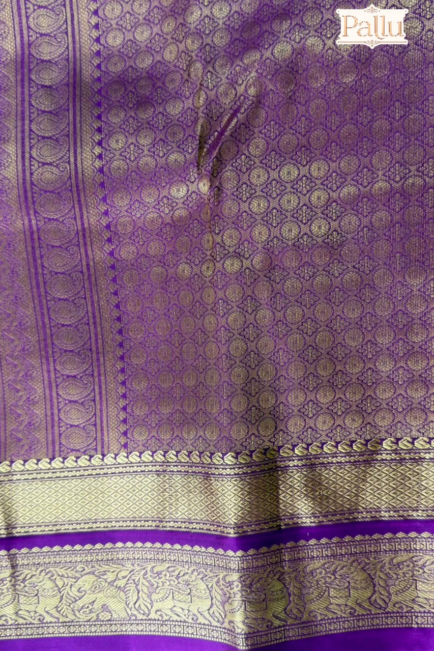 Green Pure Silk Check Saree with Purple Peacock Zari Border