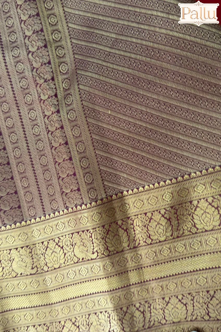 Rust Orange Pure Silk Saree with Gold Peacock Zari Border and Butis