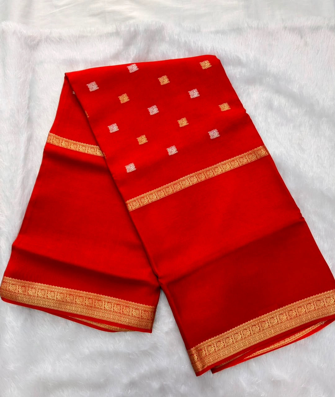 Scarlet Red Semi Crepe Silk Saree