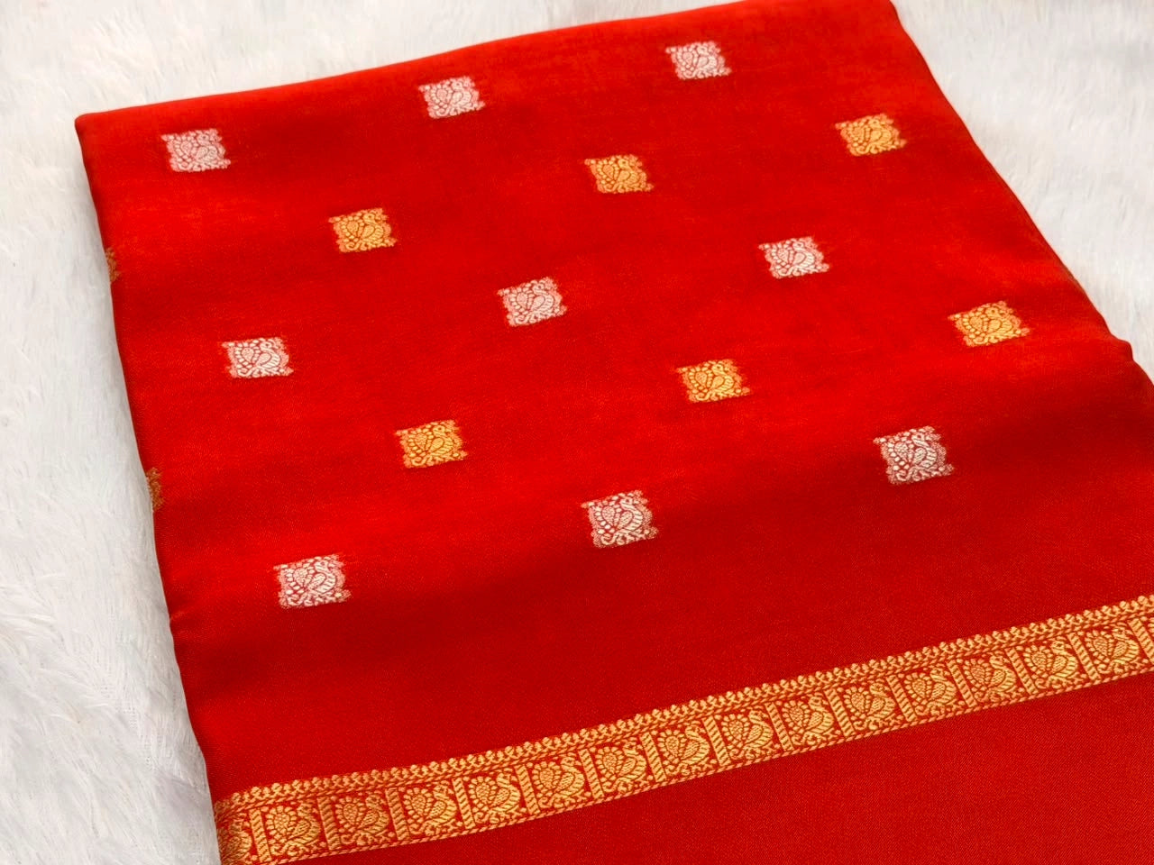 Scarlet Red Semi Crepe Silk Saree