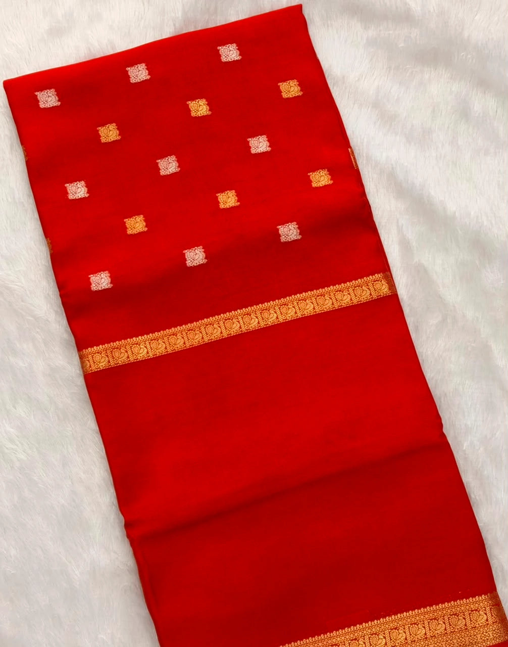 Scarlet Red Semi Crepe Silk Saree