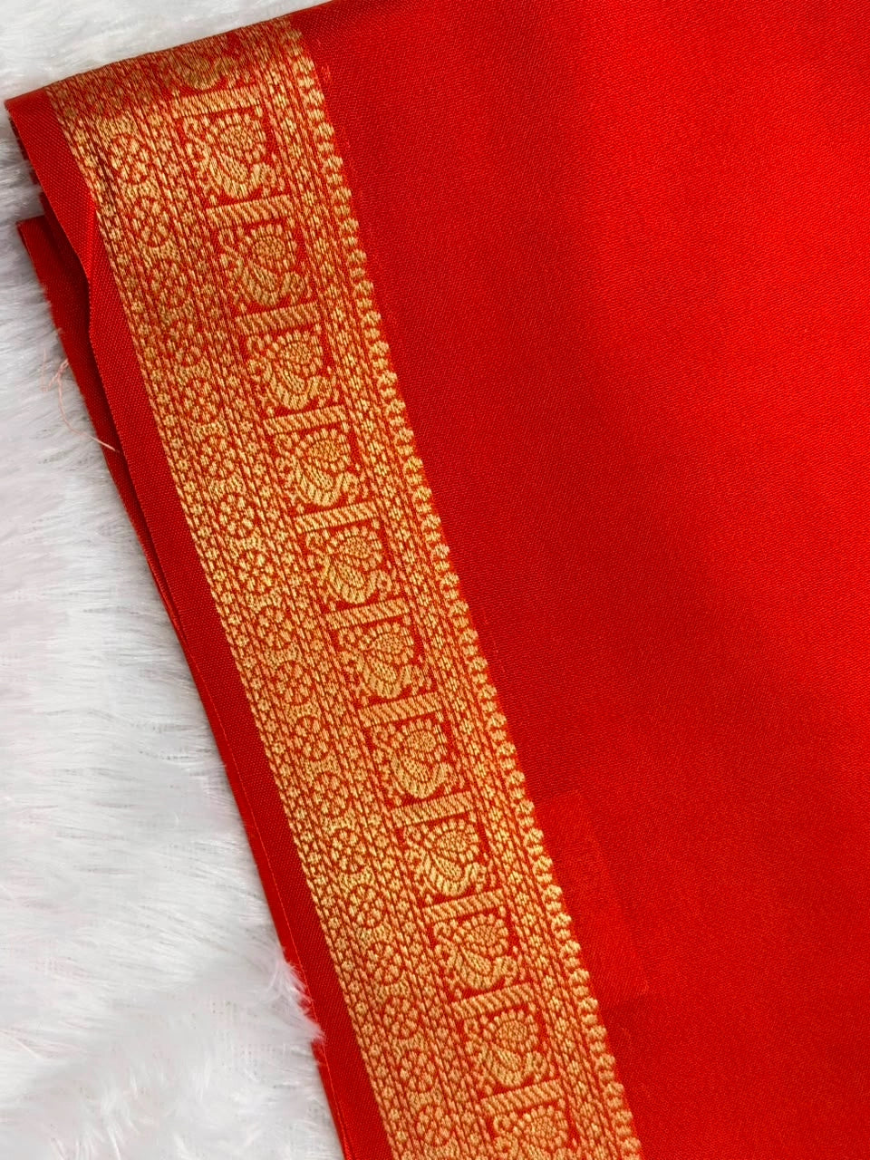 Scarlet Red Semi Crepe Silk Saree