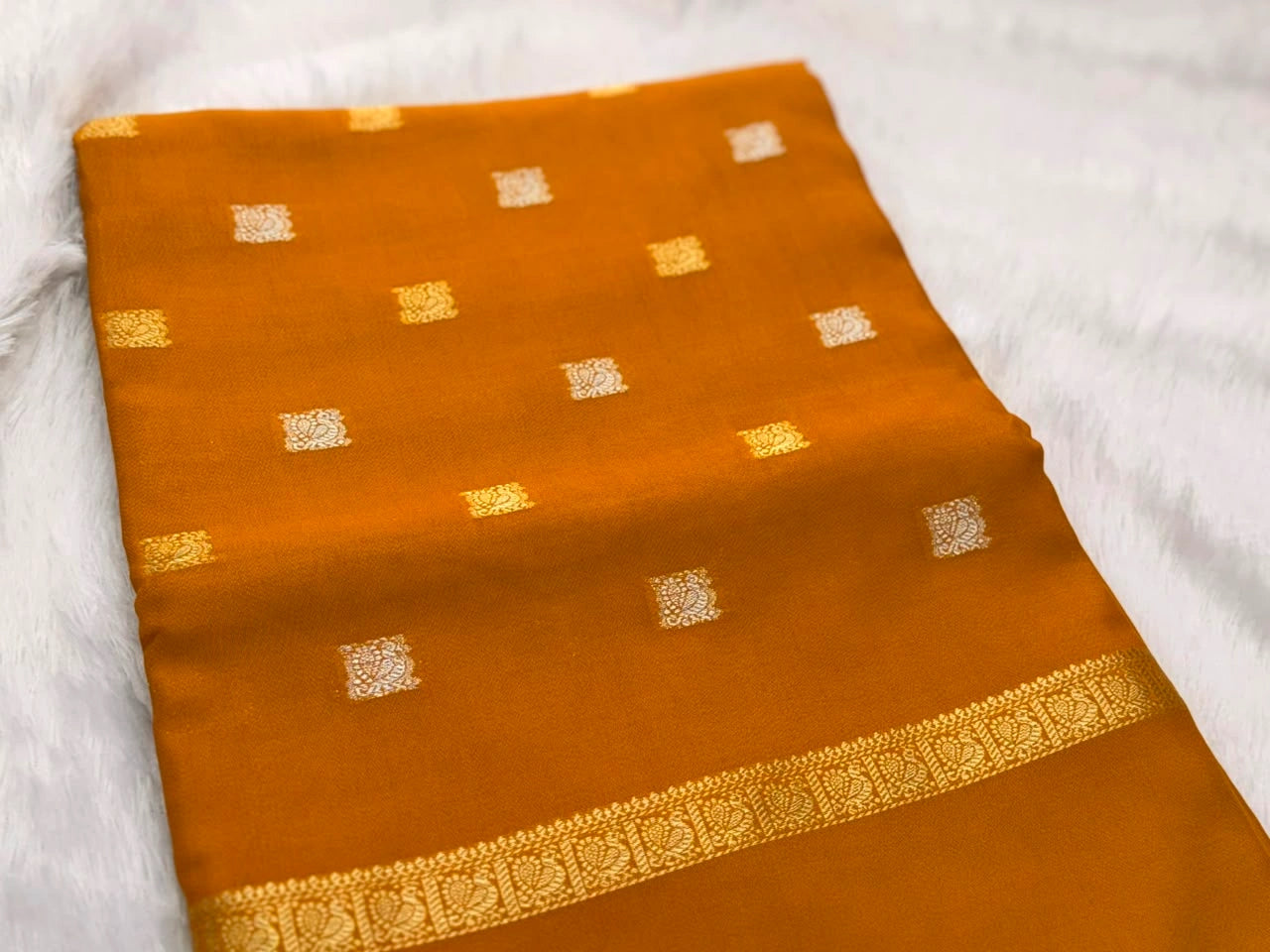 Amber Mustard Semi Crepe Silk Saree