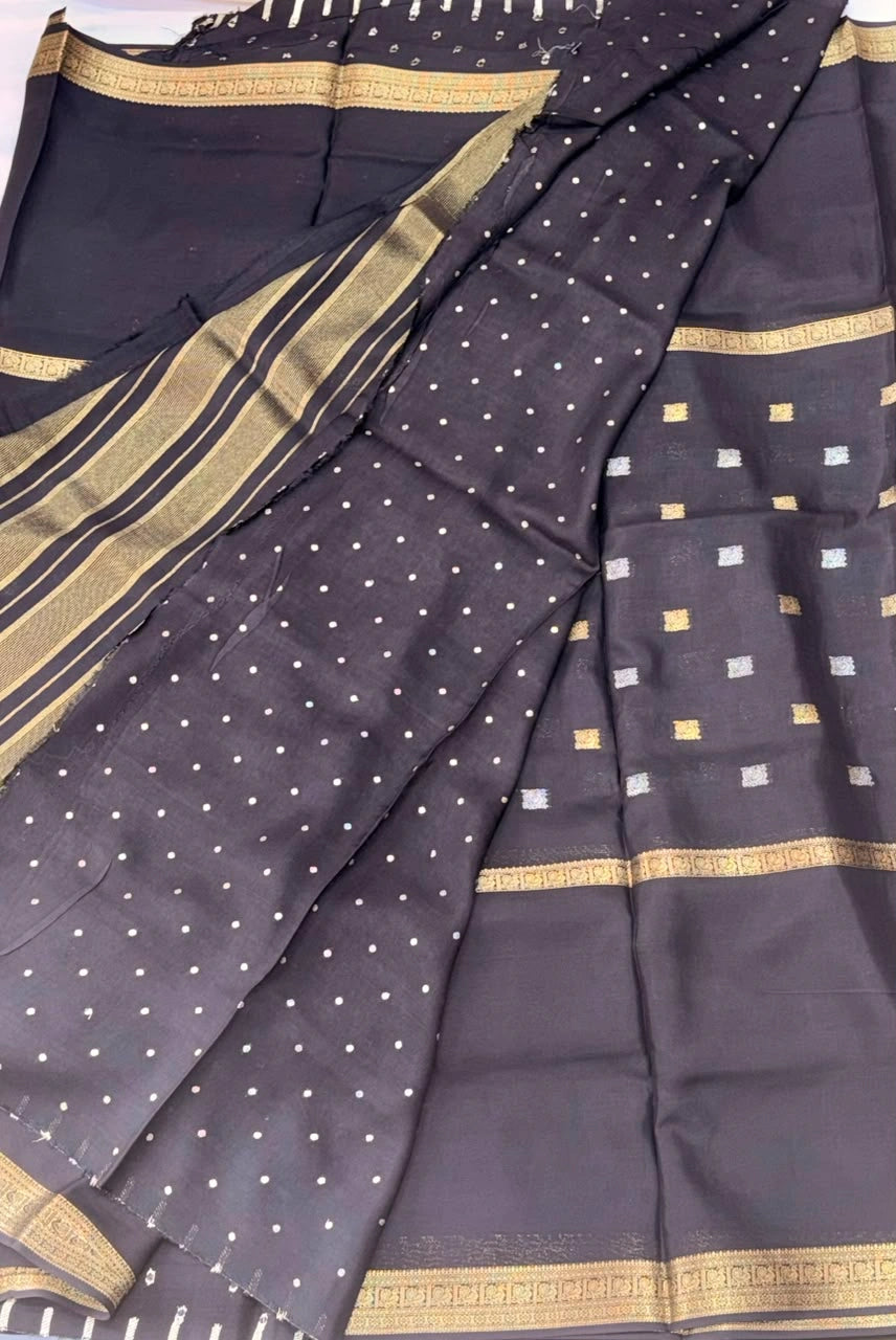 Charcoal Grey Bandhani Semi Crepe Silk Saree