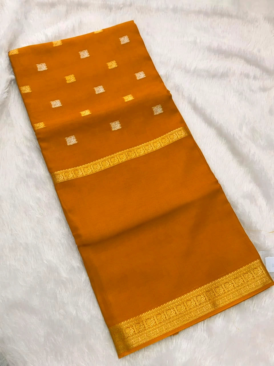 Amber Mustard Semi Crepe Silk Saree