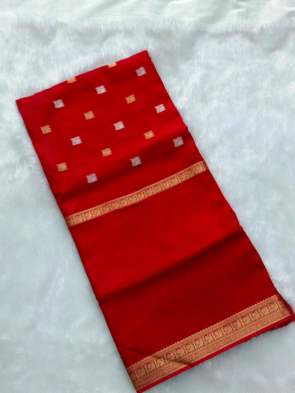 Poppy Red Semi Crepe Silk Saree