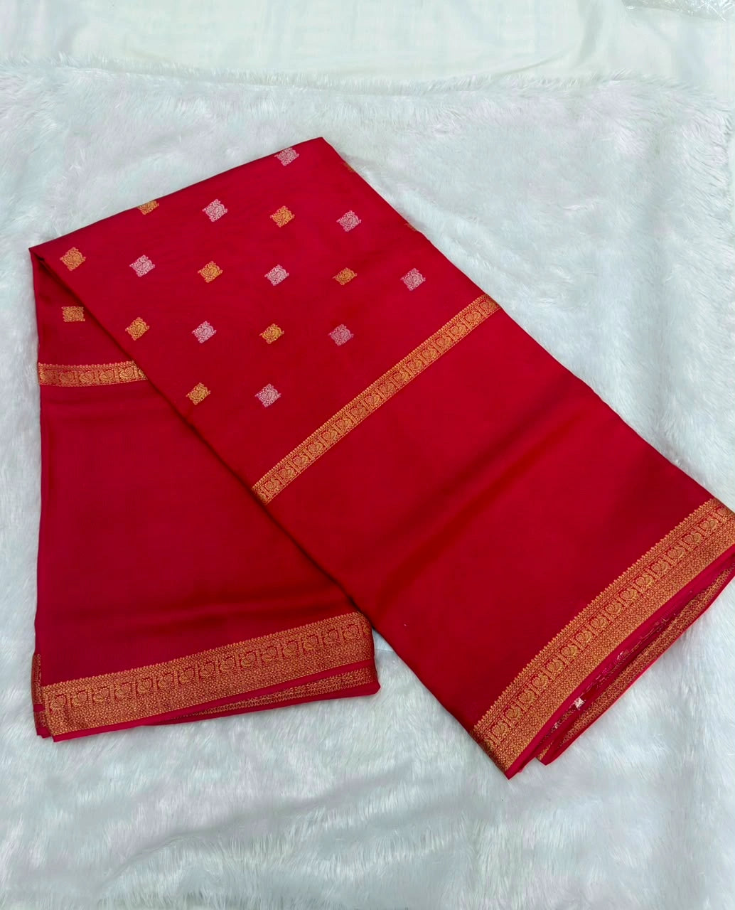 Poppy Red Semi Crepe Silk Saree